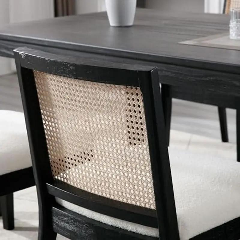 Black Rattan Dining Chairs Four Pack Sherpa Upholstered from PriceLows™