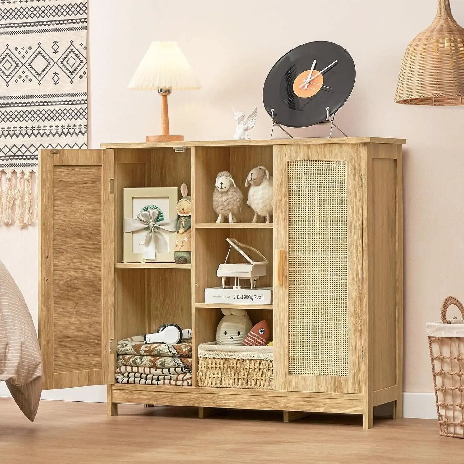 Rattan Storage Cabinet With 4 Adjustable Shelves Natural from PriceLows™
