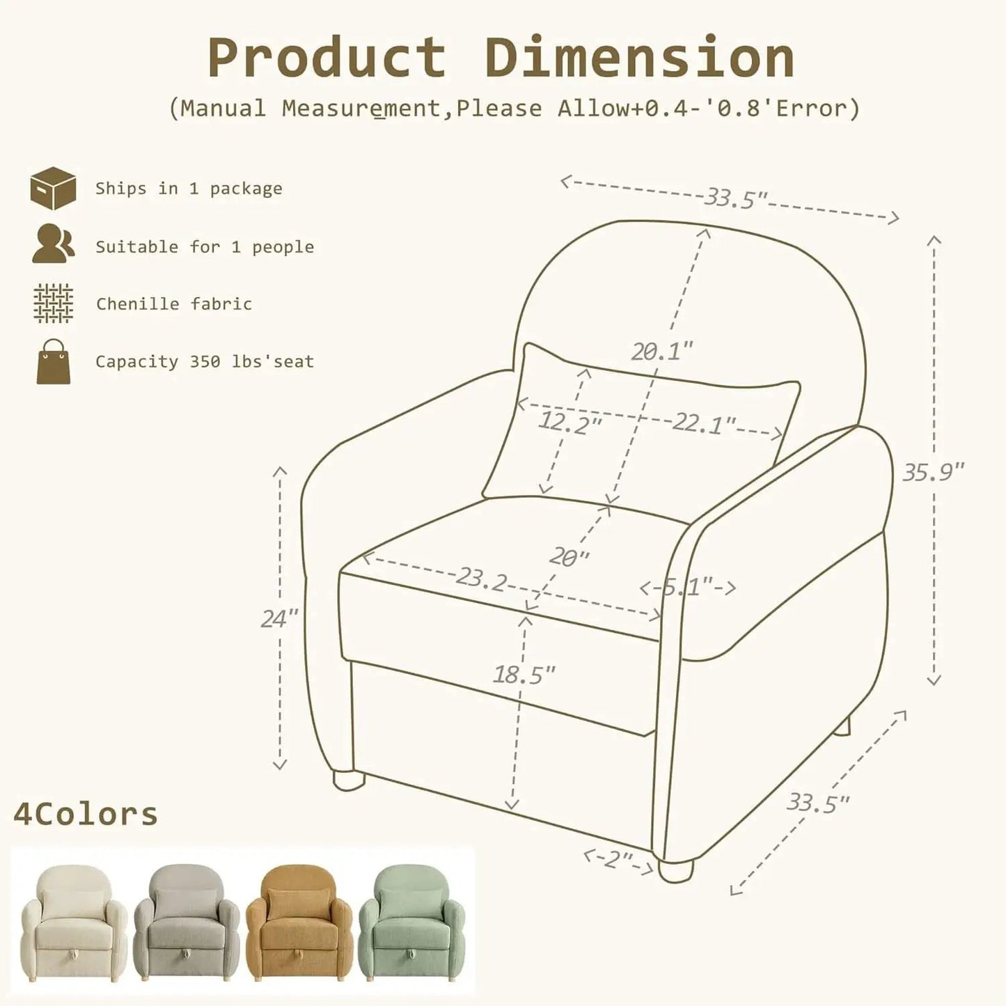 33Point5Inch Modern Reading Chair With HiddenStorage from PriceLows™