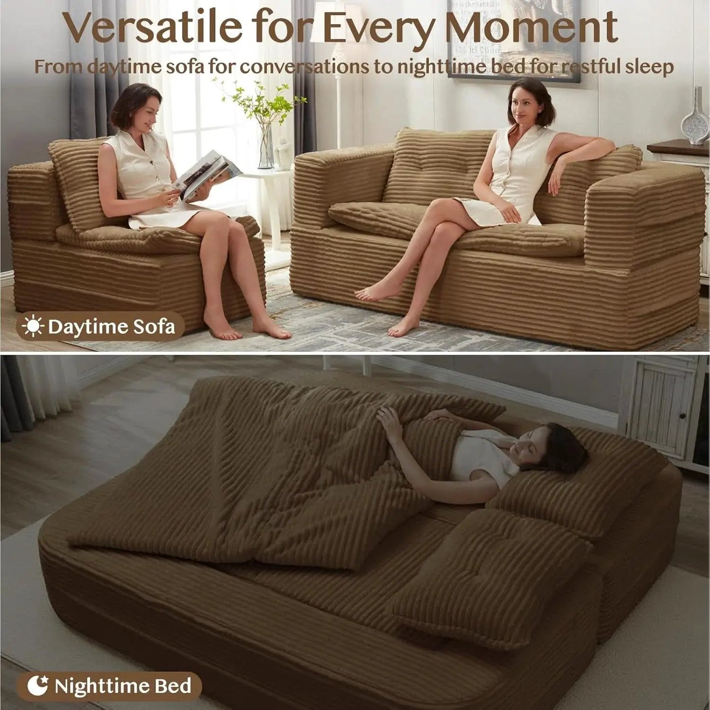 Camel King Size Corduroy Futon Pro Lux Sofa Bed Chaise Lux from PriceLows™