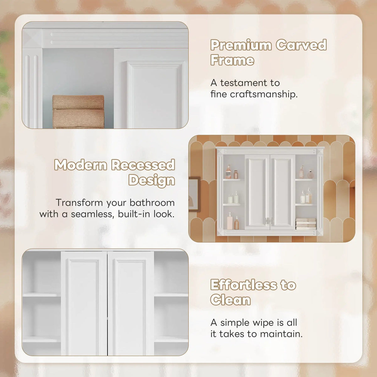 Wall Mounted Medicine Cabinet | Soft Closing Hinges | Adjustable Shelf | White