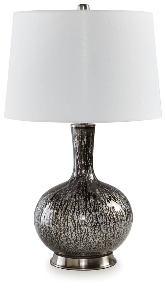 Tenslow Glass Table Lamp | 14.88 x 14.88 x 26.38 in | Fabric & Glass | Antique Black