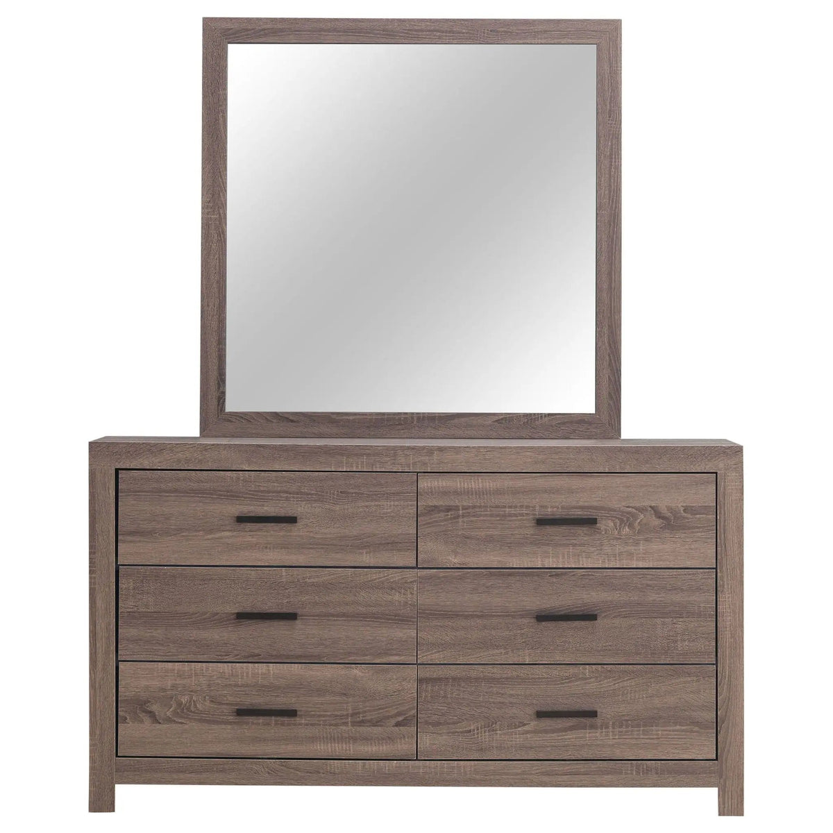 Brantford 6-drawer Dresser with Mirror Barrel | 58.5 x 16.25 x 72.75 in | Engineered Wood & Veneer | Oak