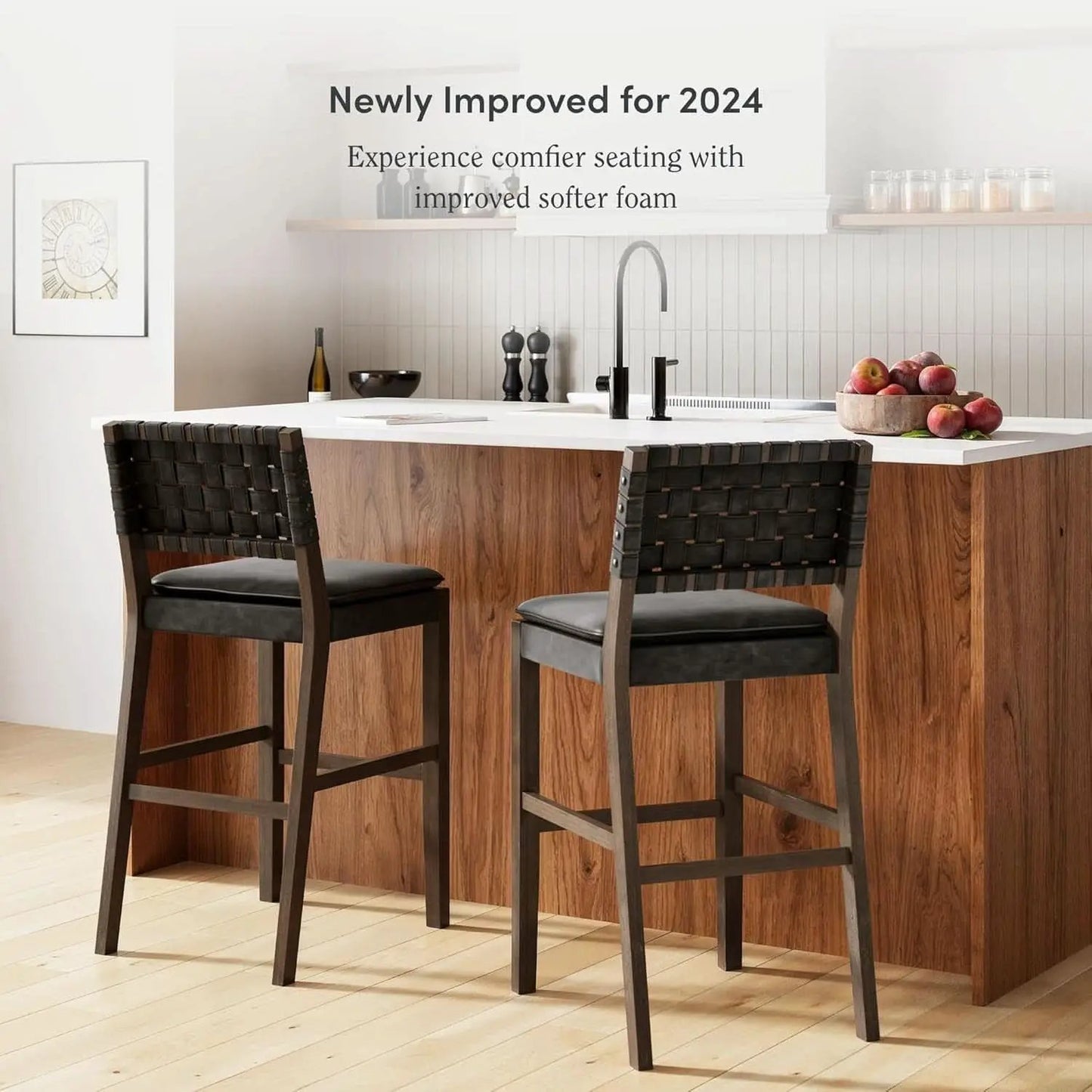 Cohen Mid Century Bar Stool 29 Inch Wood Black Faux Leather from PriceLows™