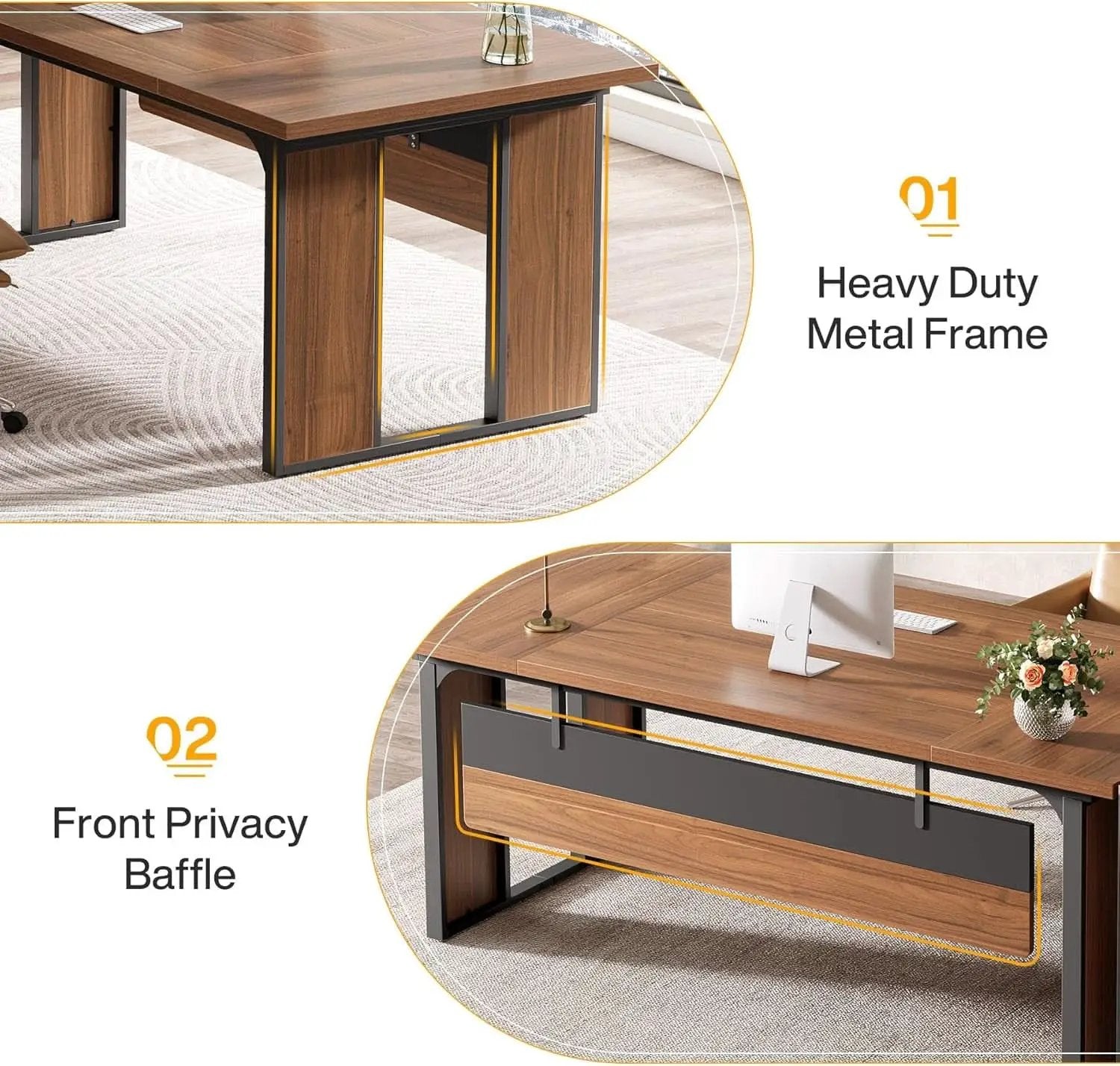 63 Inch L Shaped Executive Desk With Storage Shelves from PriceLows™