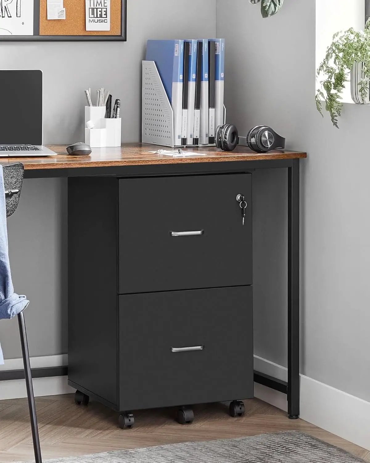 Two Drawer File Cabinet For Home Office A4 Size Black Honey Finish Space Saving Design from PriceLows™
