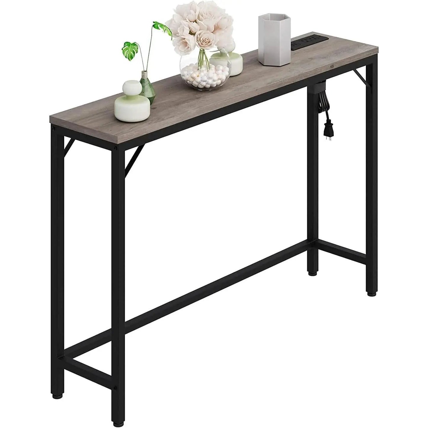 Industrial Grey Console Table With Charging Station from PriceLows™