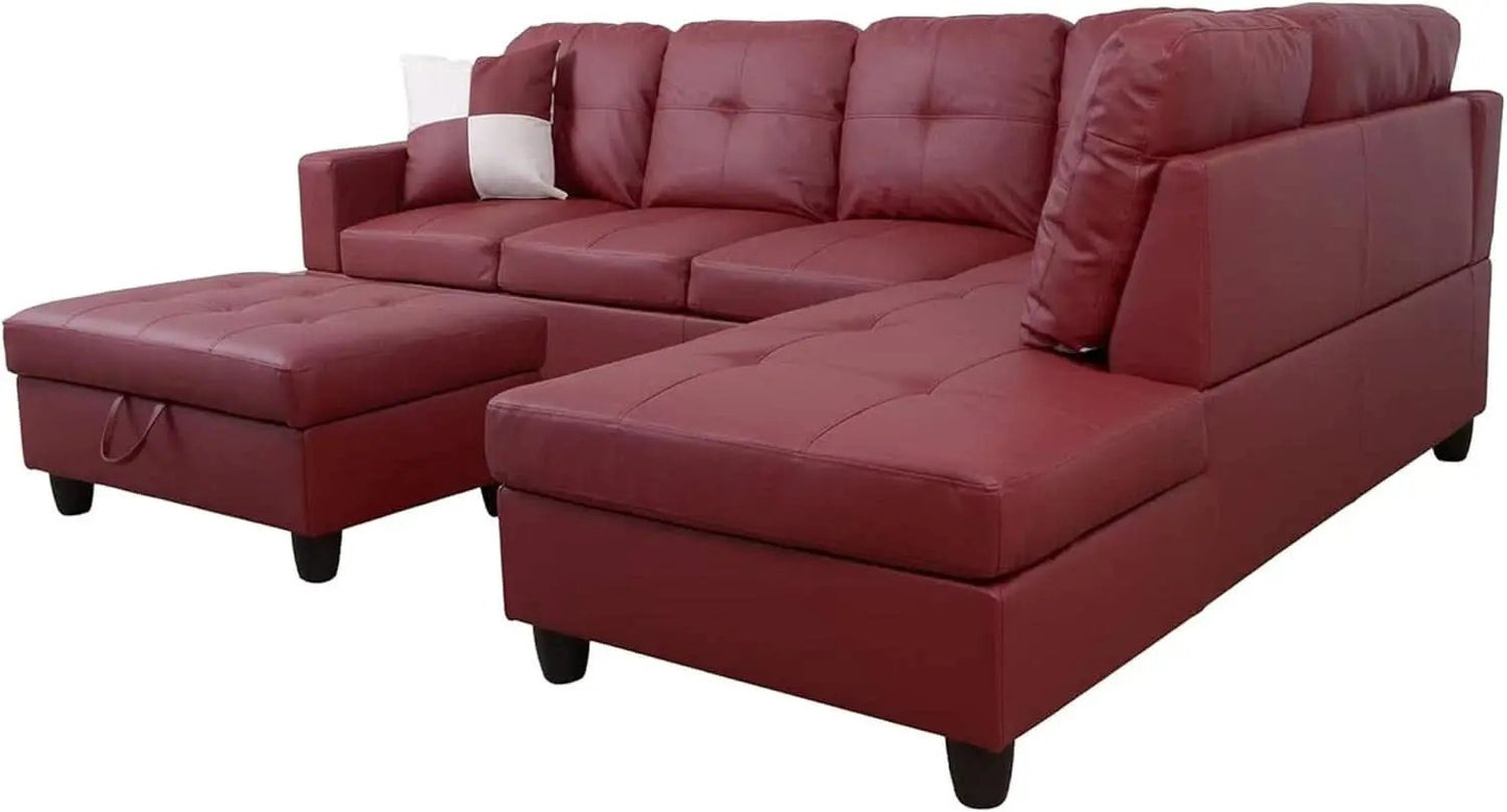 Sectional Sofa Faux Leather L Shaped 103.5 Inch Wide Red from PriceLows™