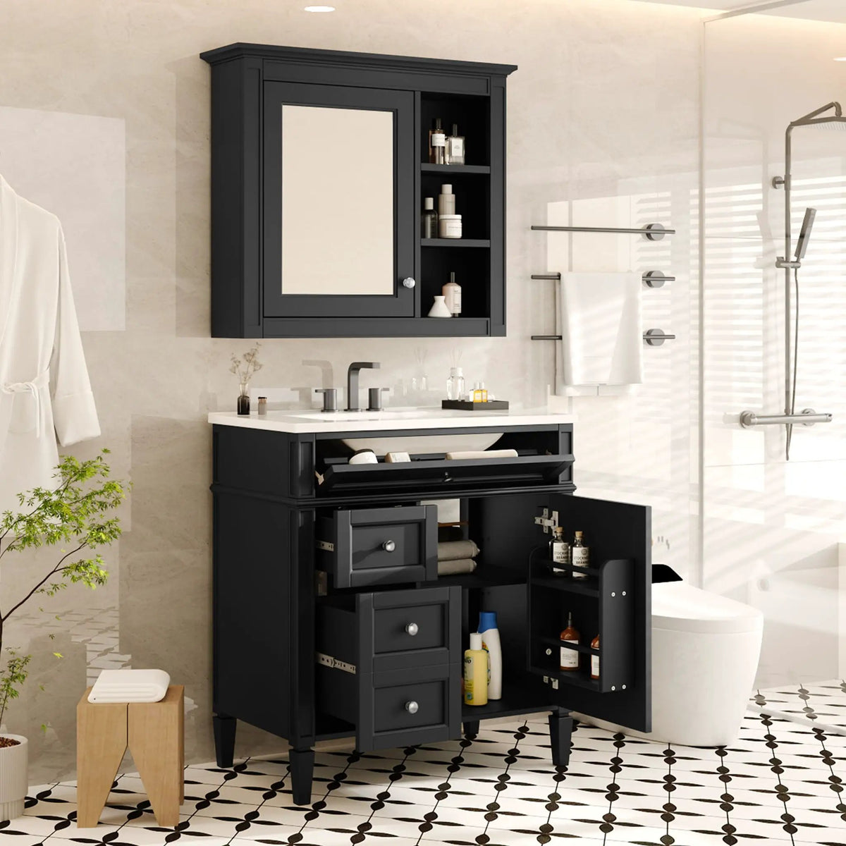 Bathroom Vanity With Medicine Cabinet | Royal Mirror Cabinet | Modern Storage | Unique Pattern Design