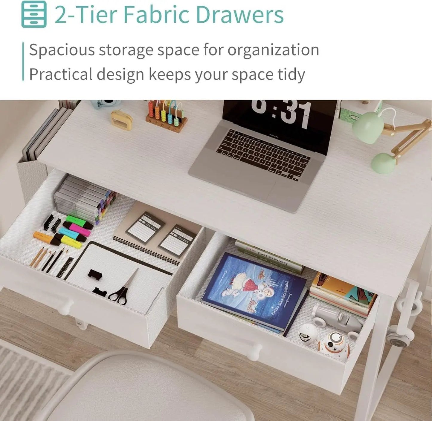 White Desk With Drawers 32 Inch Space Saving Home Office Desk from PriceLows™