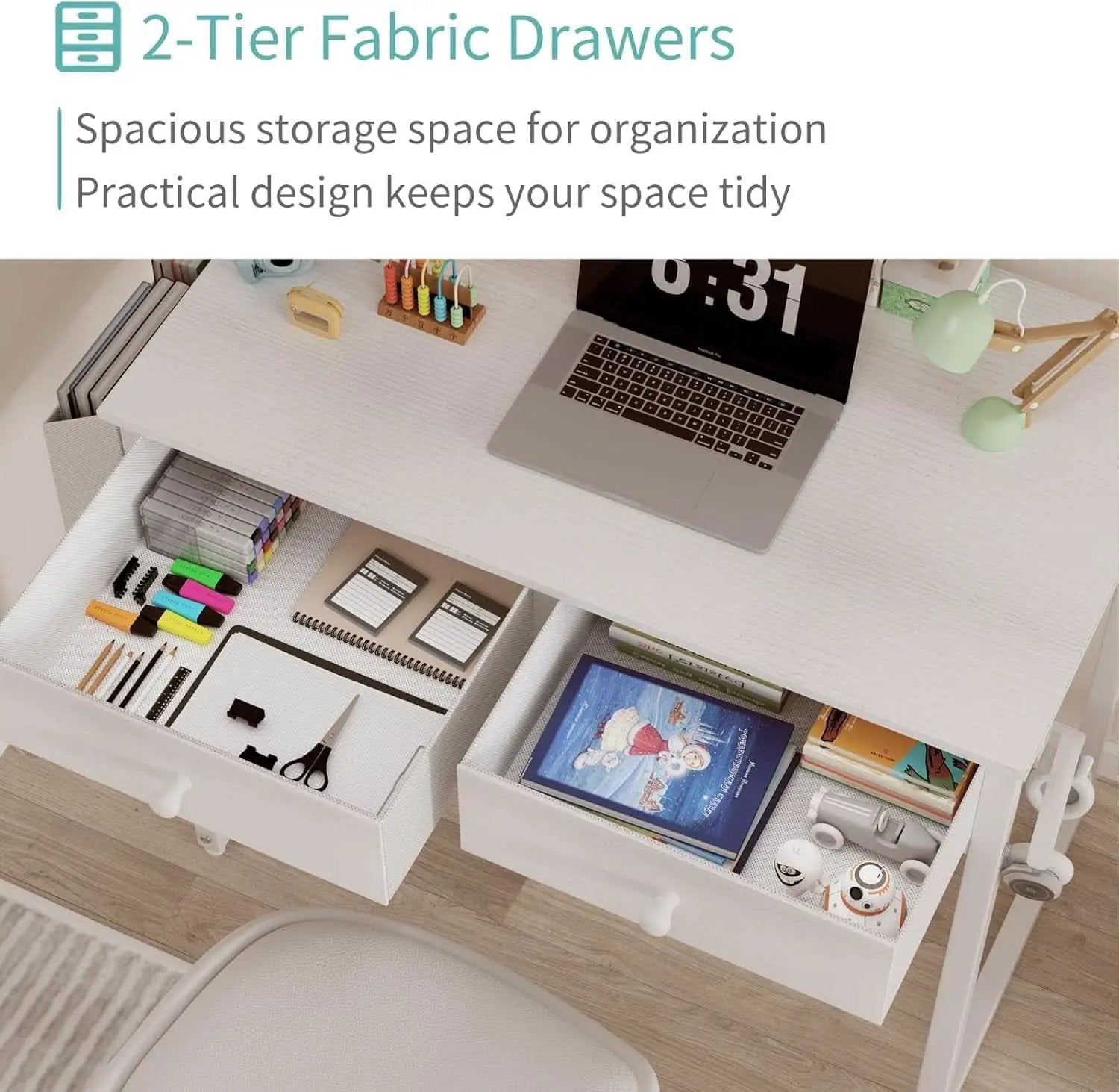 White Desk With Drawers 32 Inch Space Saving Home Office Desk from PriceLows™