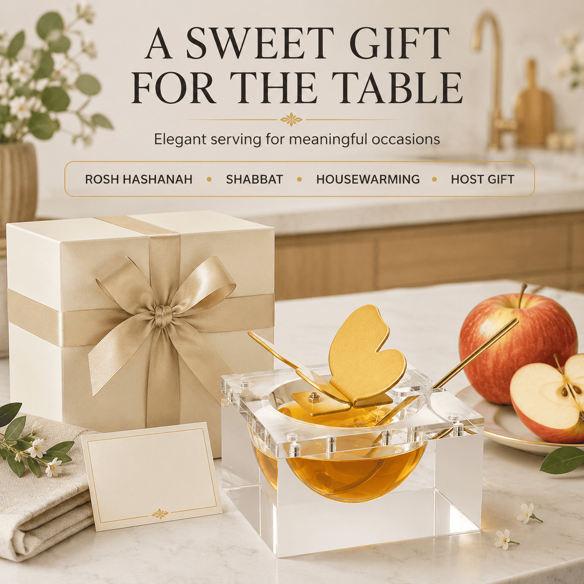 Butterfly Honey Dish with Gold Spoon Clear Glass Sweet Dessert Bowl | Glass | Serveware | Entertaining