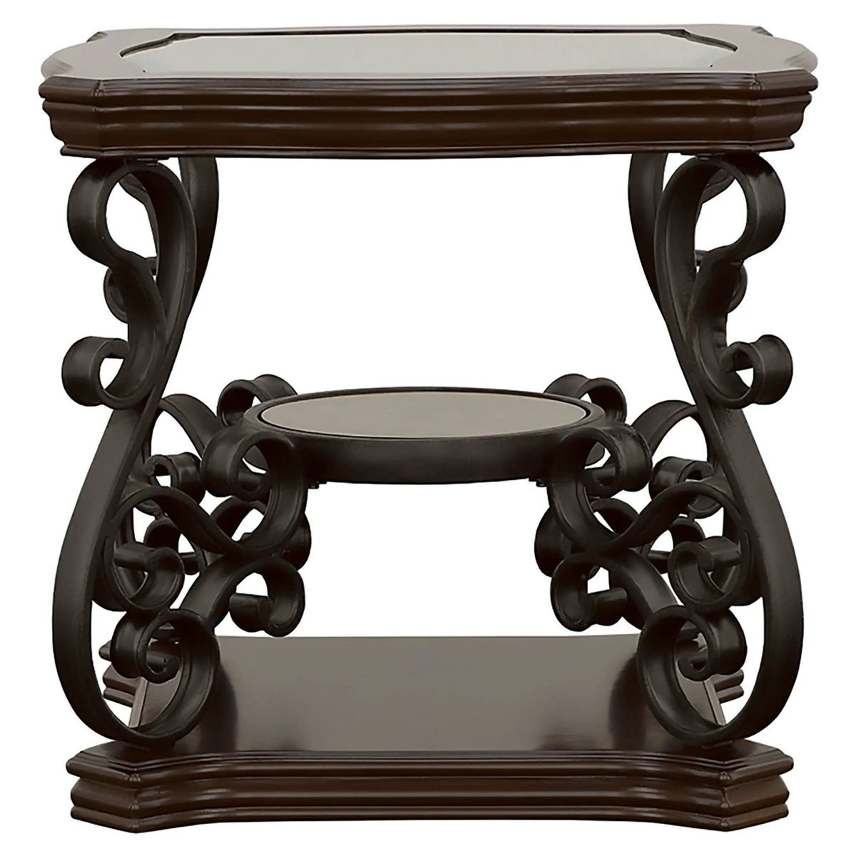 Laney 1-shelf Glass Top Square End Table Deep Merlot | 24.5 x 24.5 x 24.75 in | Engineered Wood & Tempered Glass | Living Room