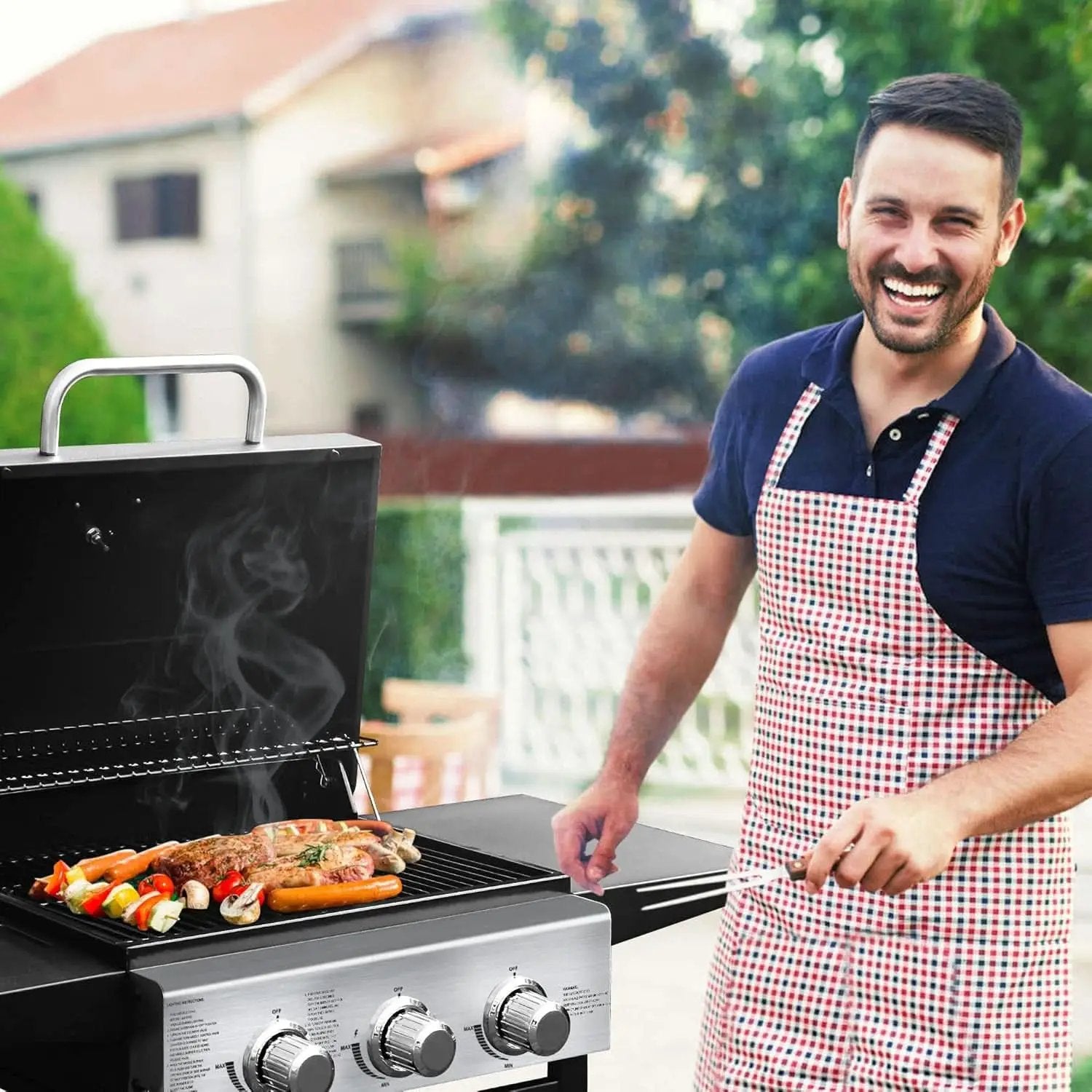 3-Burner Propane Gas Grill With Foldable Side Shelves 30,000 BTU Stainless Steel Outdoor Grill from PriceLows™