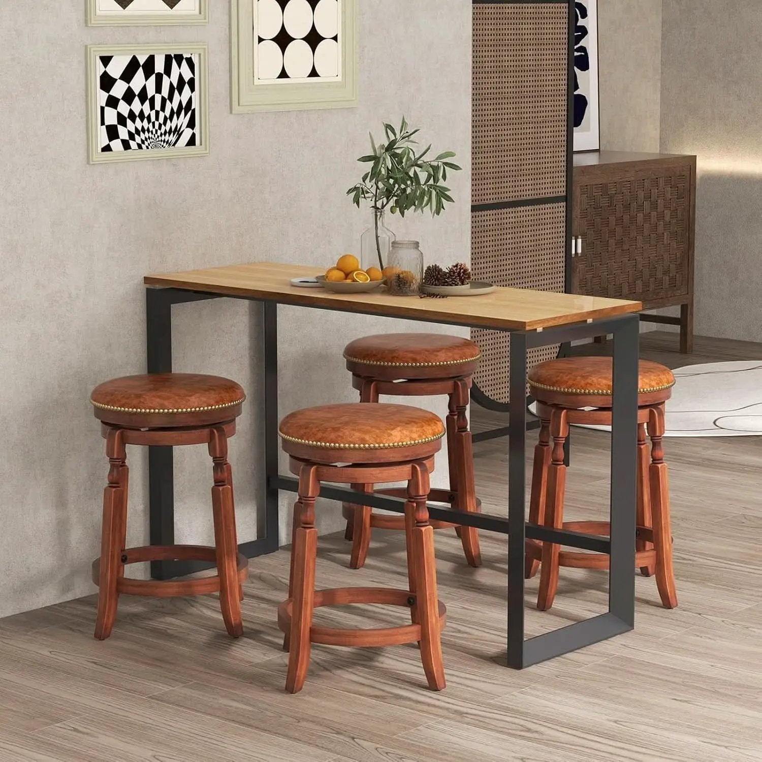 24 Inch Swivel Bar Stool Set Of 2 With Upholstered Seat And Rubber Wood Frame For Kitchen Island from PriceLows™