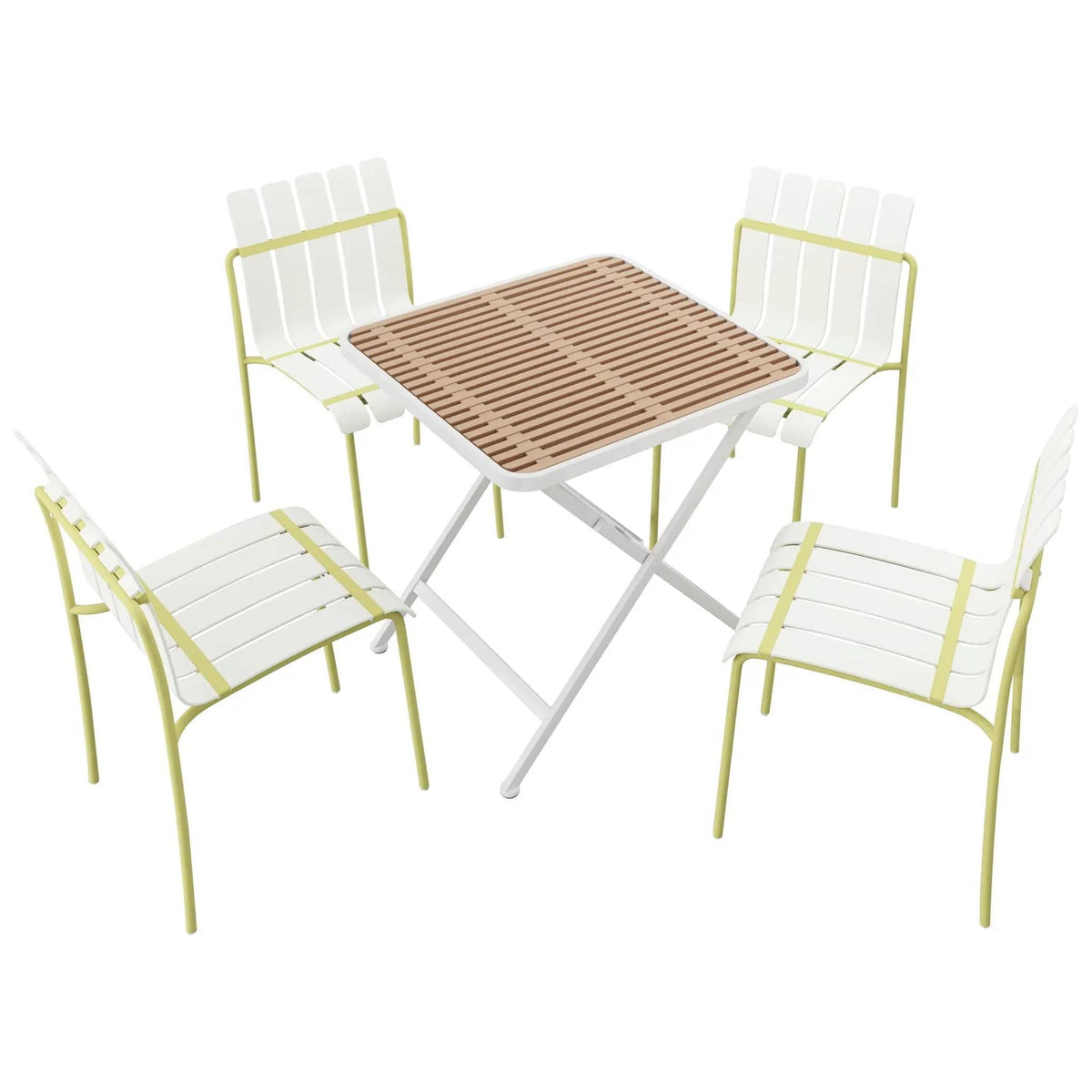 4 Piece Set Of Modern Color Block Designed Single Chairs With Folding Square Table | 4-Piece Set | Metal | Outdoor Living