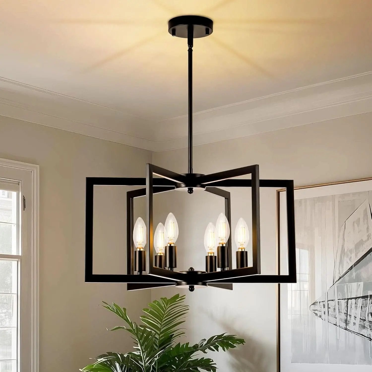 Black 6 Light Adjustable Pendant Chandelier For Dining Room from PriceLows™