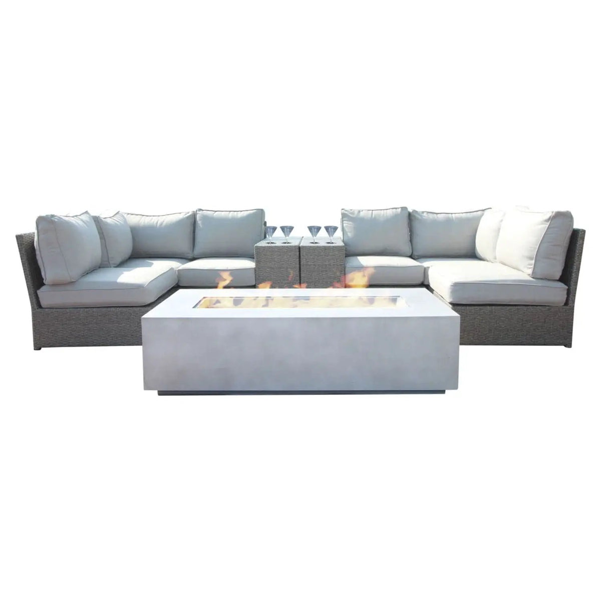 Outdoor Conversation Set | Fire Pit Included | 5 Inch Olefin Cushions | Espresso HDPE Wicker