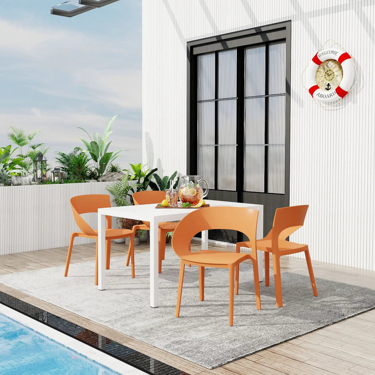 4 Piece Set Of Modern Designed Single Chairs With Long Table | 4-Piece Set | Metal | Outdoor Living