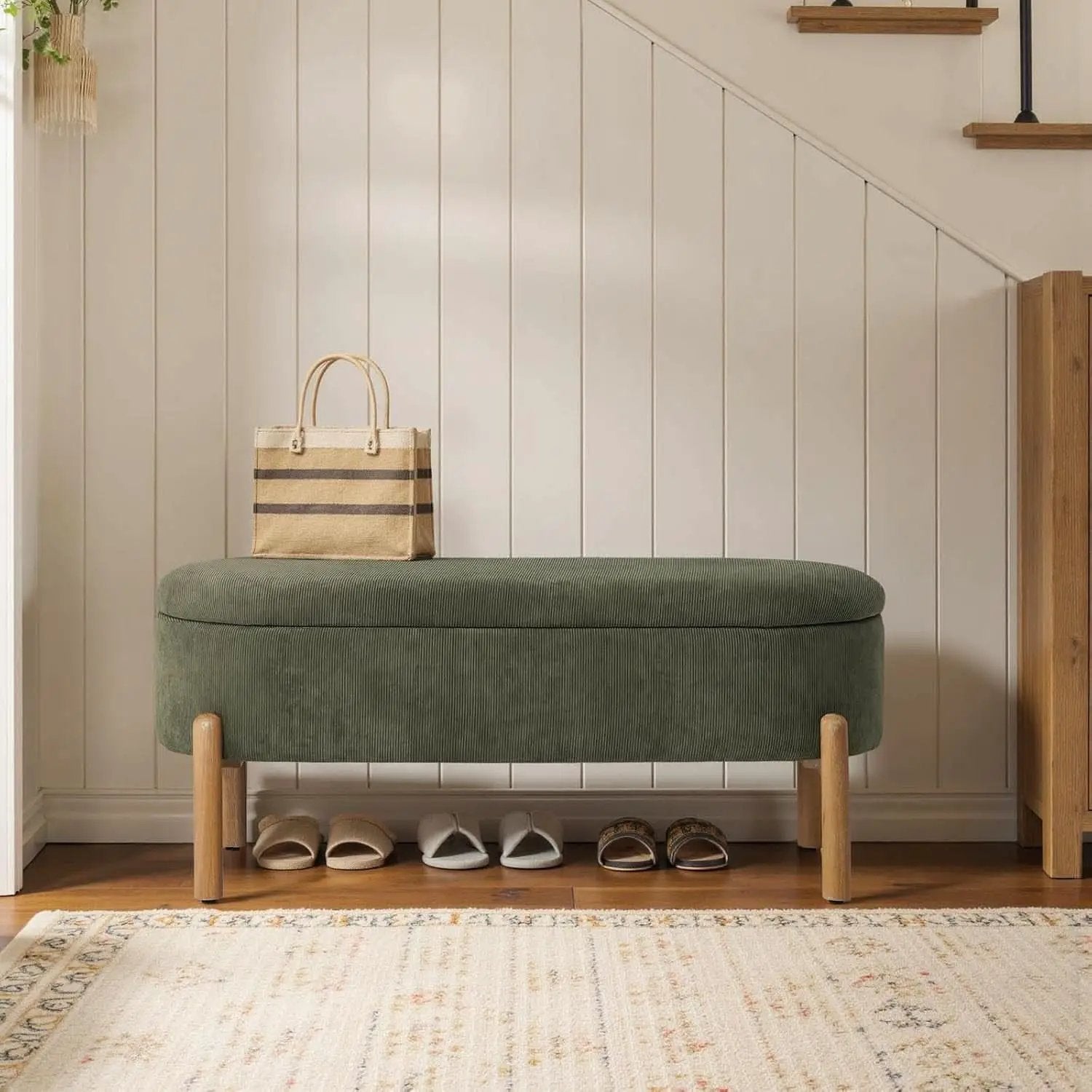 Green Oversized Storage Solution Bench Ottoman Bedroom from PriceLows™