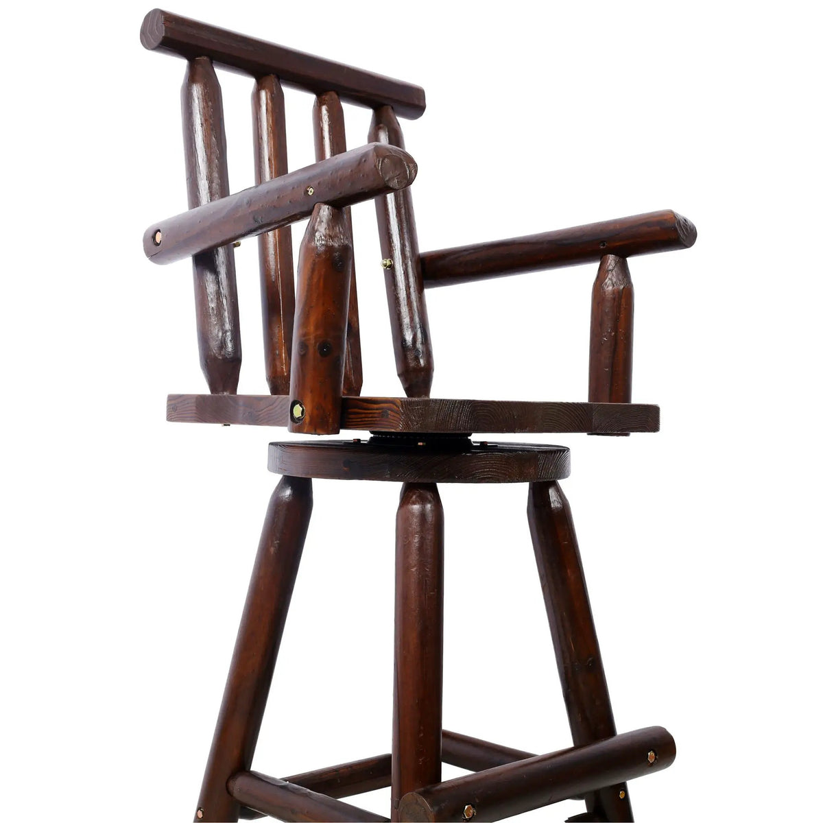 Rustic Bar Stool | 360 Degree Swivel | Fir Wood | Wide Armrest