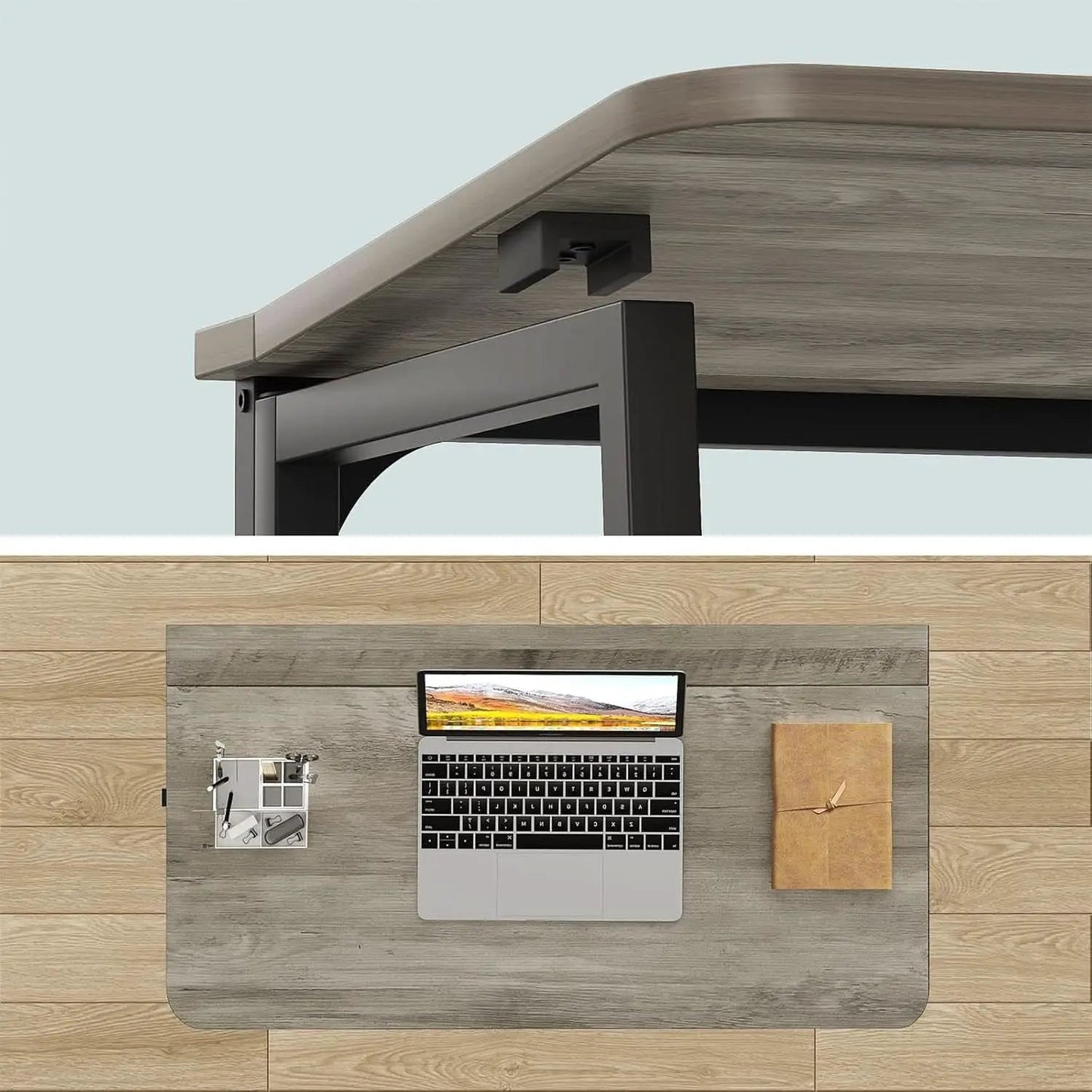 Folding Desk 31.5 Inch Gray Wash Fits Small Spaces from PriceLows™