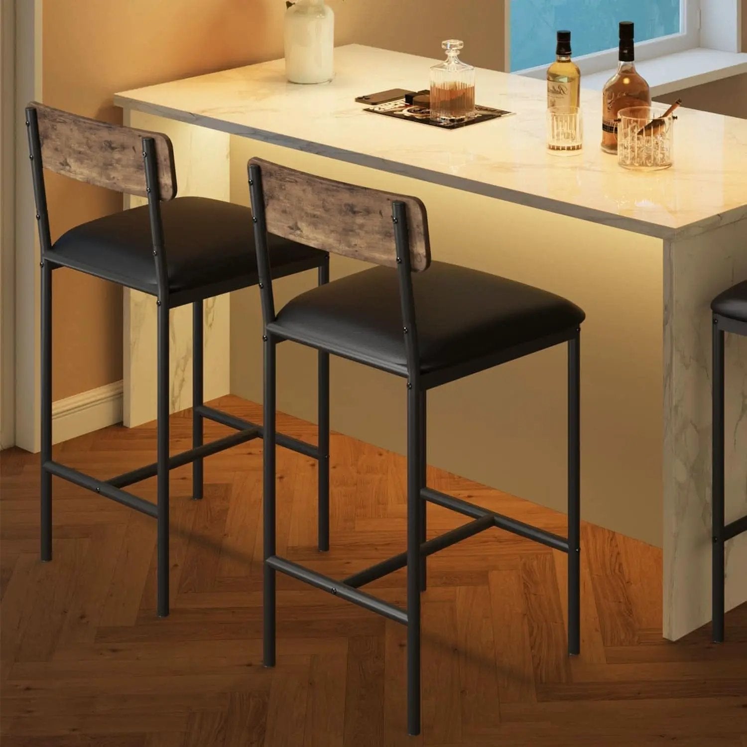 Upholstered Bar Stools Set of Two with Backrest from PriceLows™