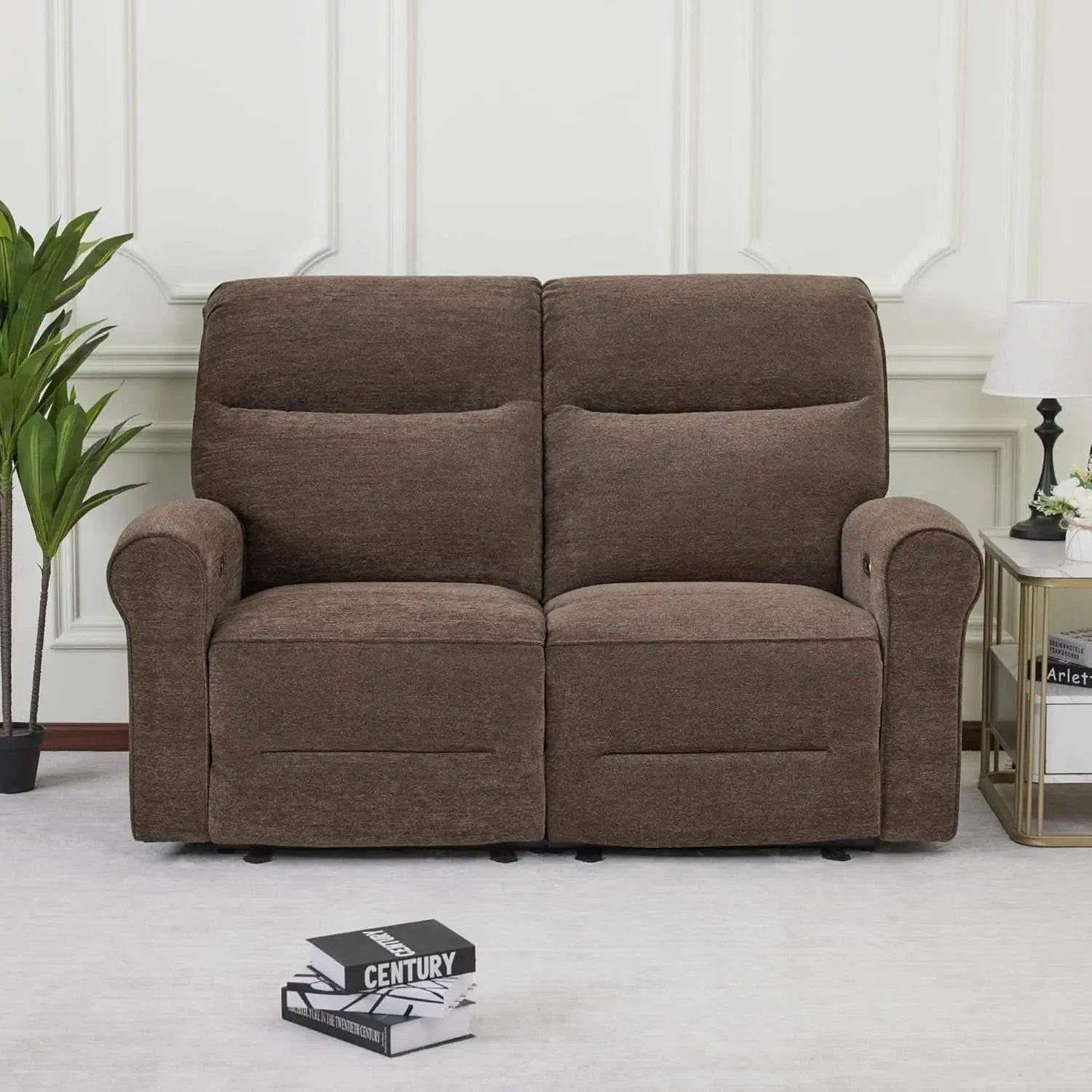 Fabric 64.6 Inch Dark Brown Wall Hugger Power Recliner Loveseat from PriceLows™