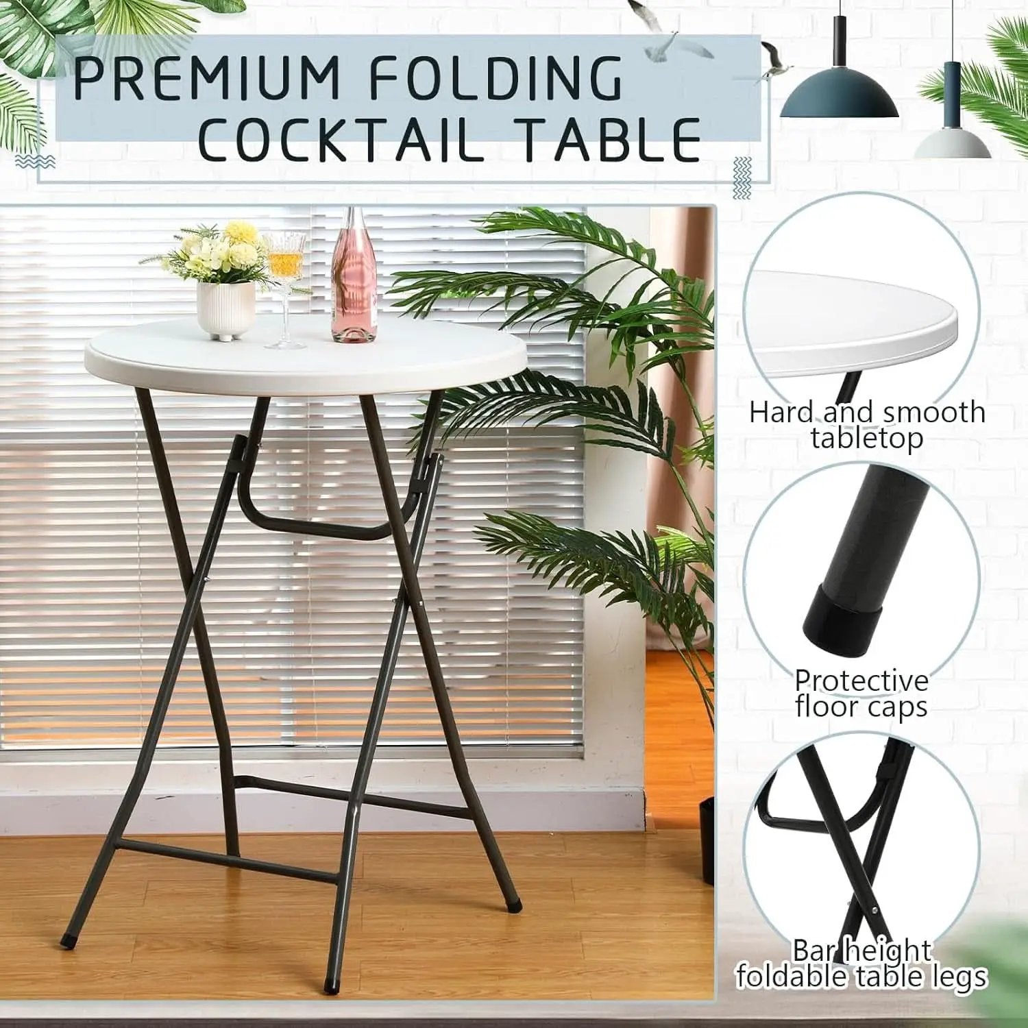 32 Inch White HighTop Collapsible Cocktail Table Set from PriceLows™
