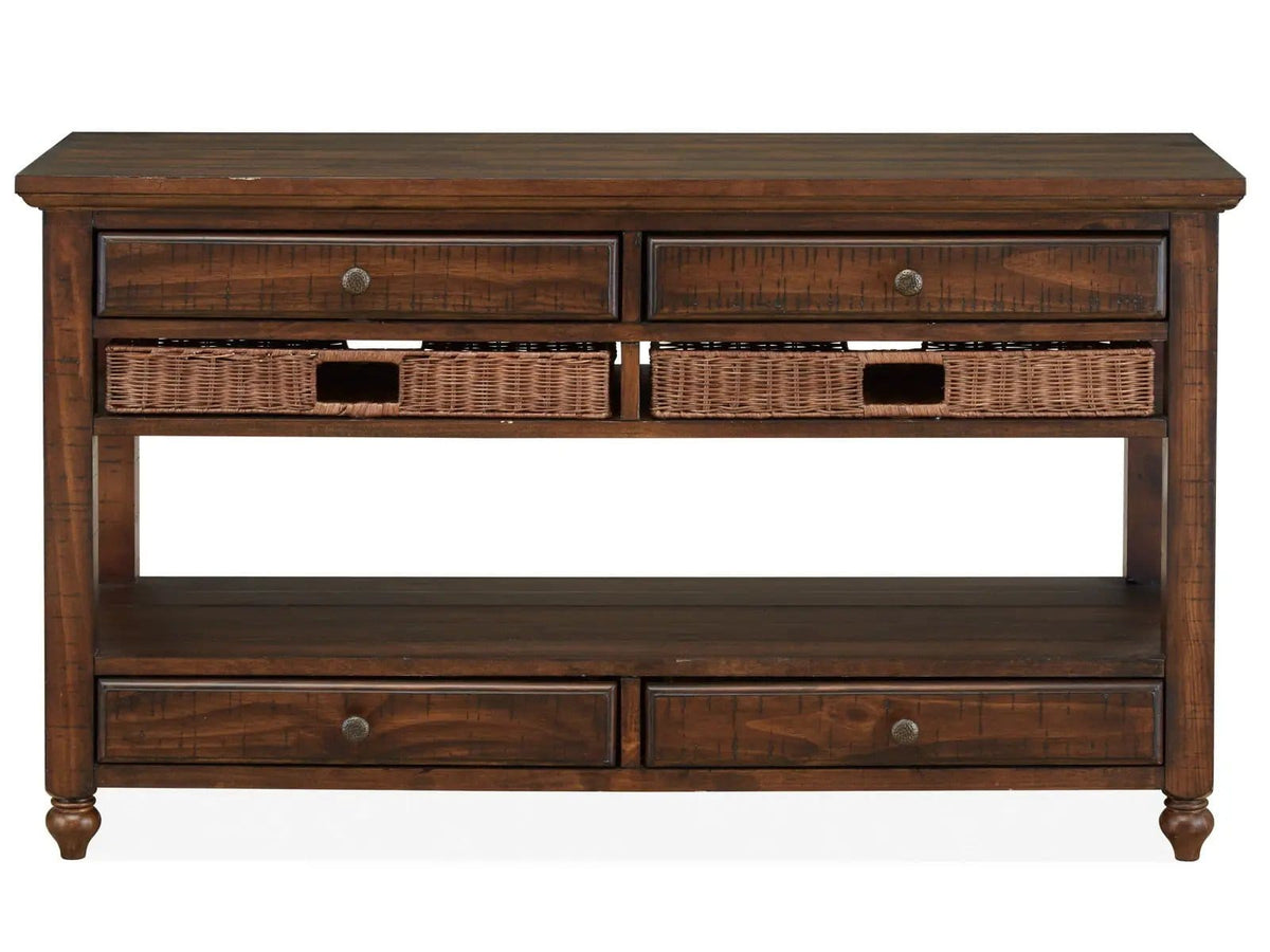 Cottage Lane Wood Sofa Table | 18 x 50 x 29 in | Rattan & Veneer | Coffee
