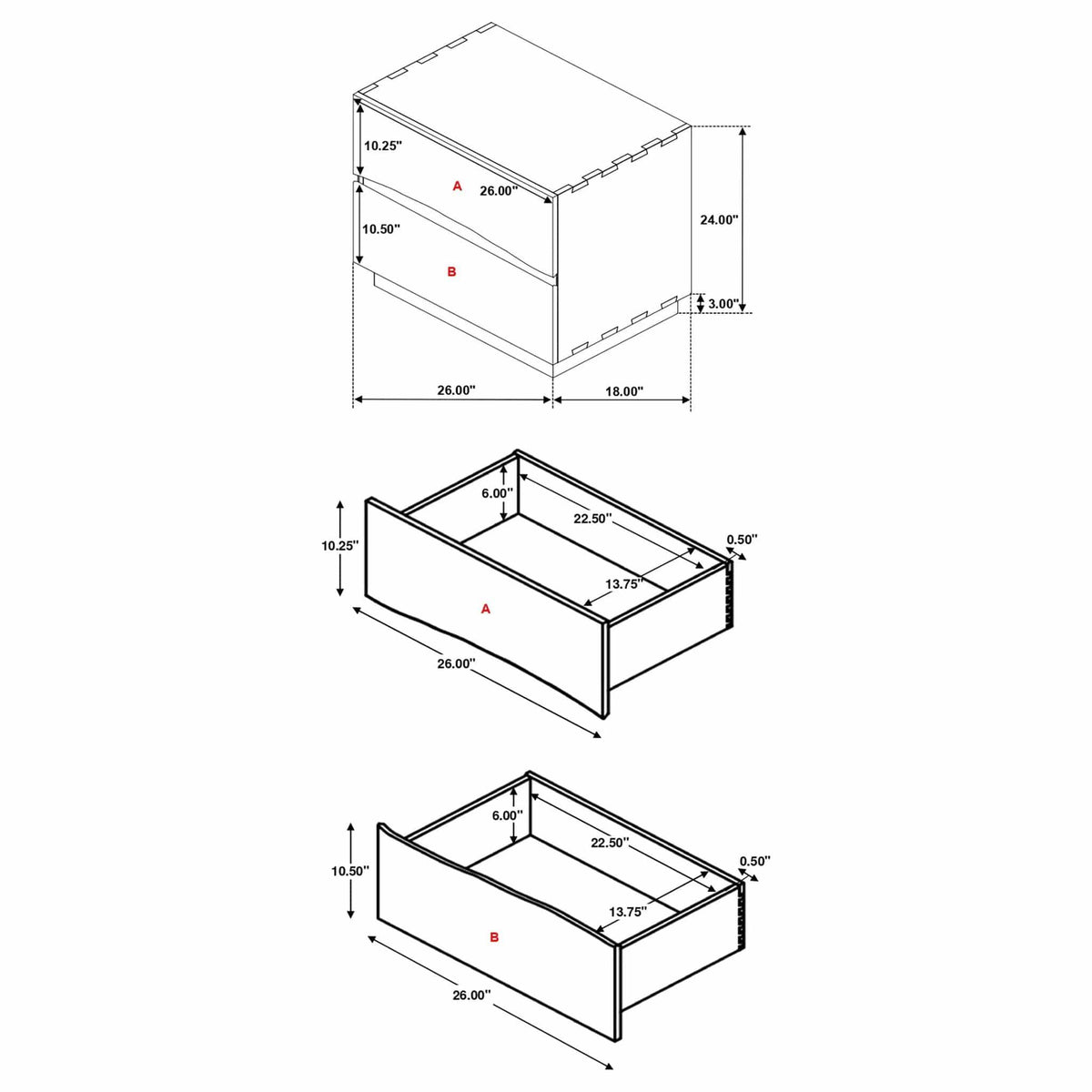 Winslow 2-drawer Nightstand Smokey | 26 x 18 x 24.5 in | Walnut | Bedroom Decor