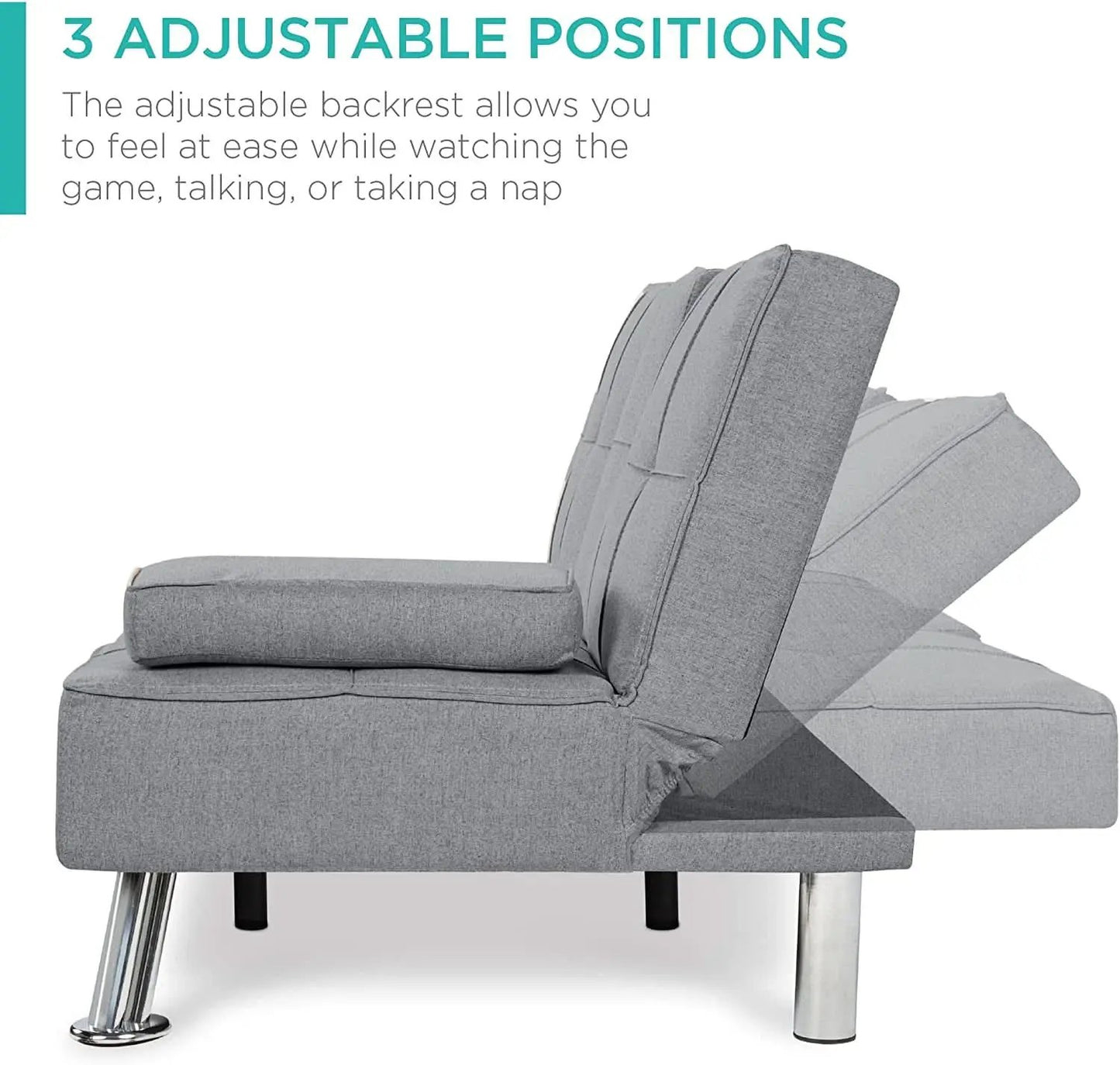 Gray Linen Modern Folding Futon Sofa Bed With Armrests from PriceLows™