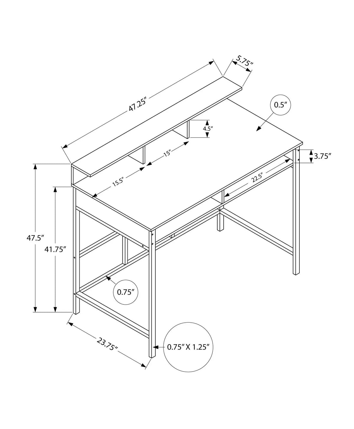 Standing Computer Desk | 47.5 Inch Height | Storage Shelves | Sturdy Metal Legs