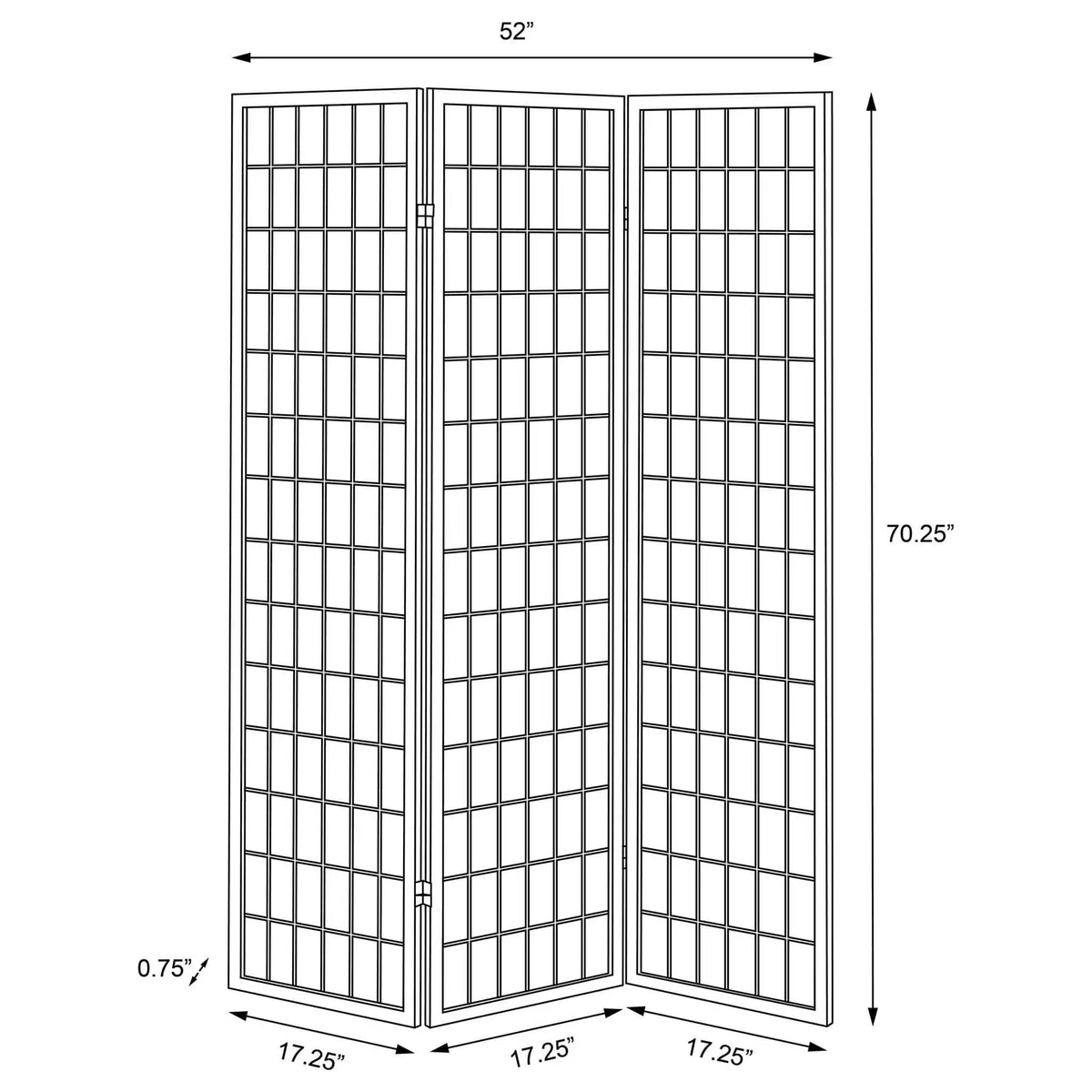 Carrie 3-Panel Room Divider Folding Shoji Screen | 52 x 0.75 x 70.25 in | Rubberwood & Fabric | Black