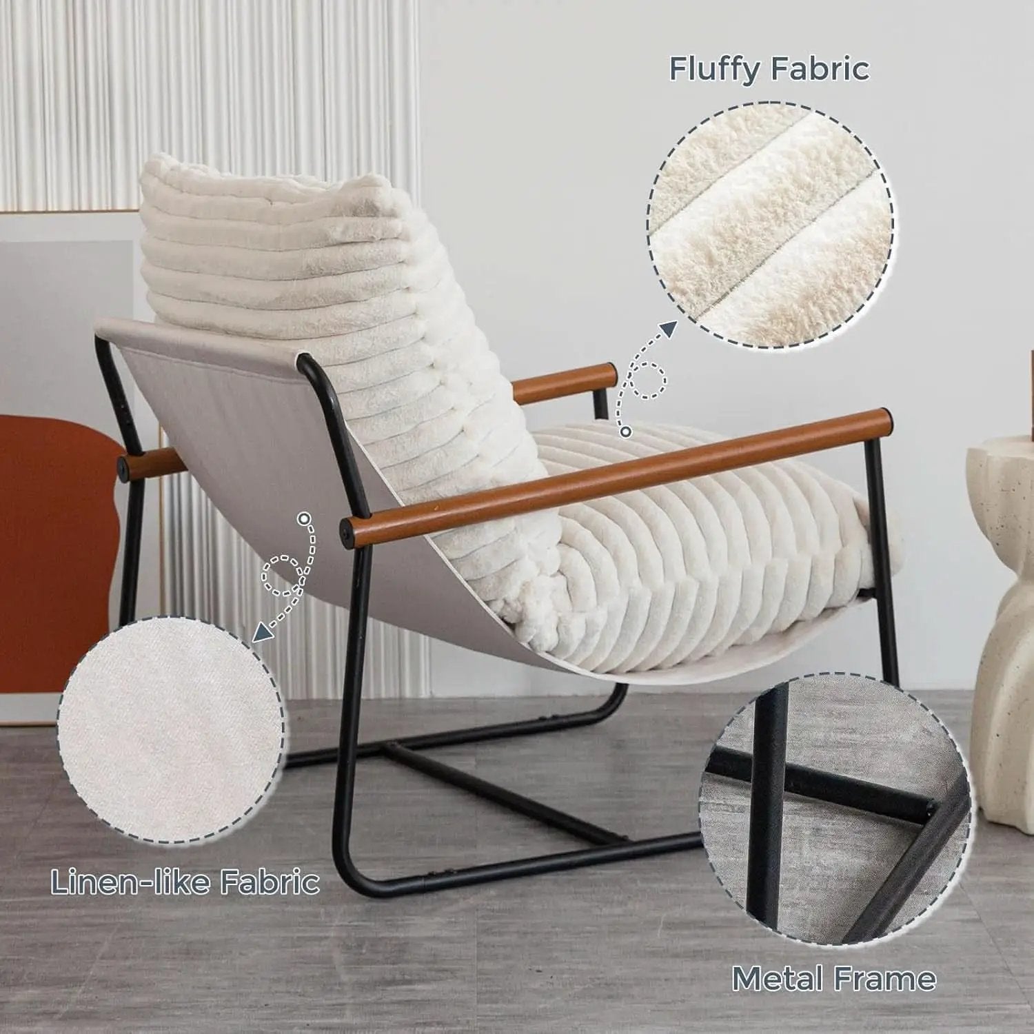 Boucle Sherpa Arm Chair Steel Frame Mid Century Modern from PriceLows™