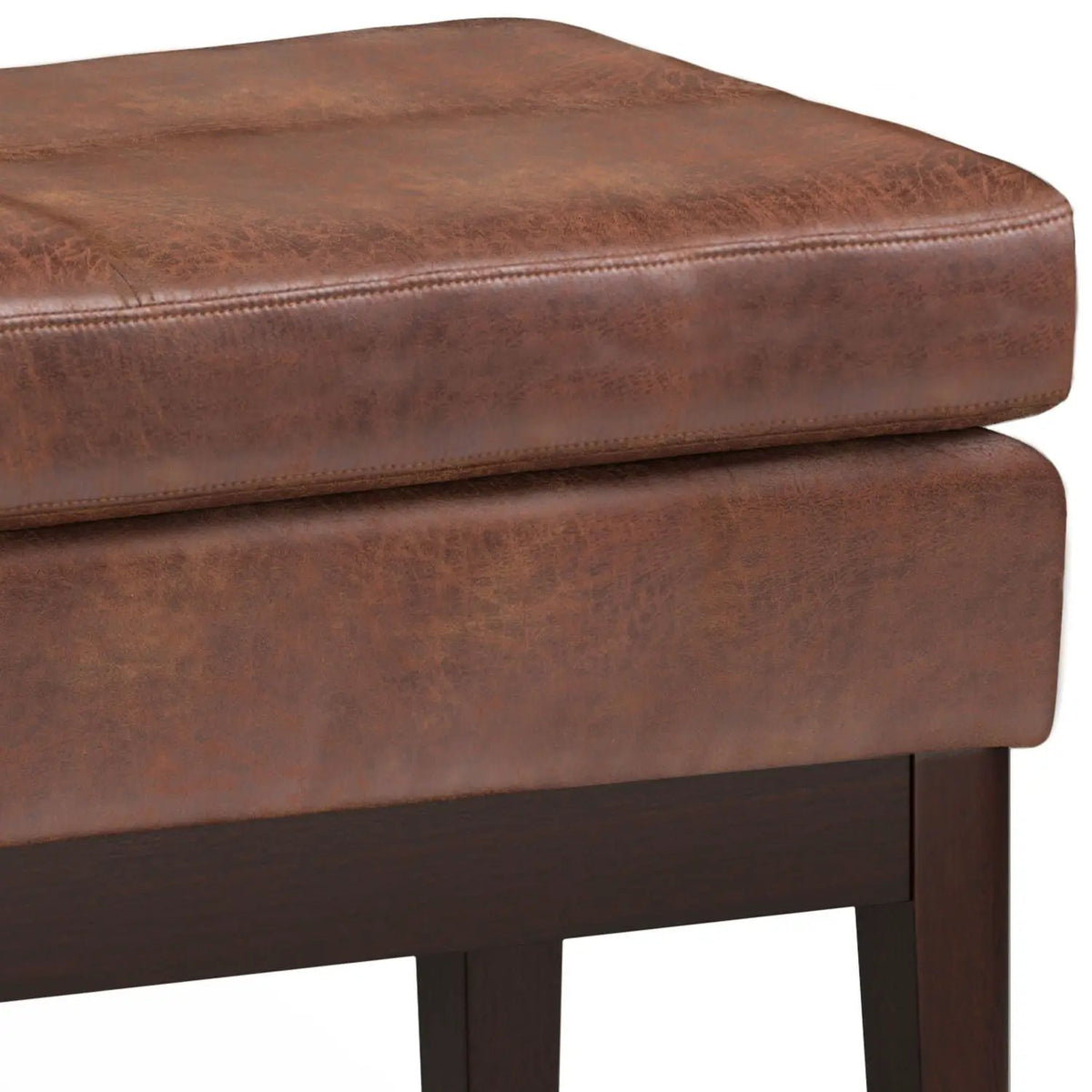 Carlson Ottoman Bench | Mid-Century Design | Top Stitching Detail | Webbed Seat Support
