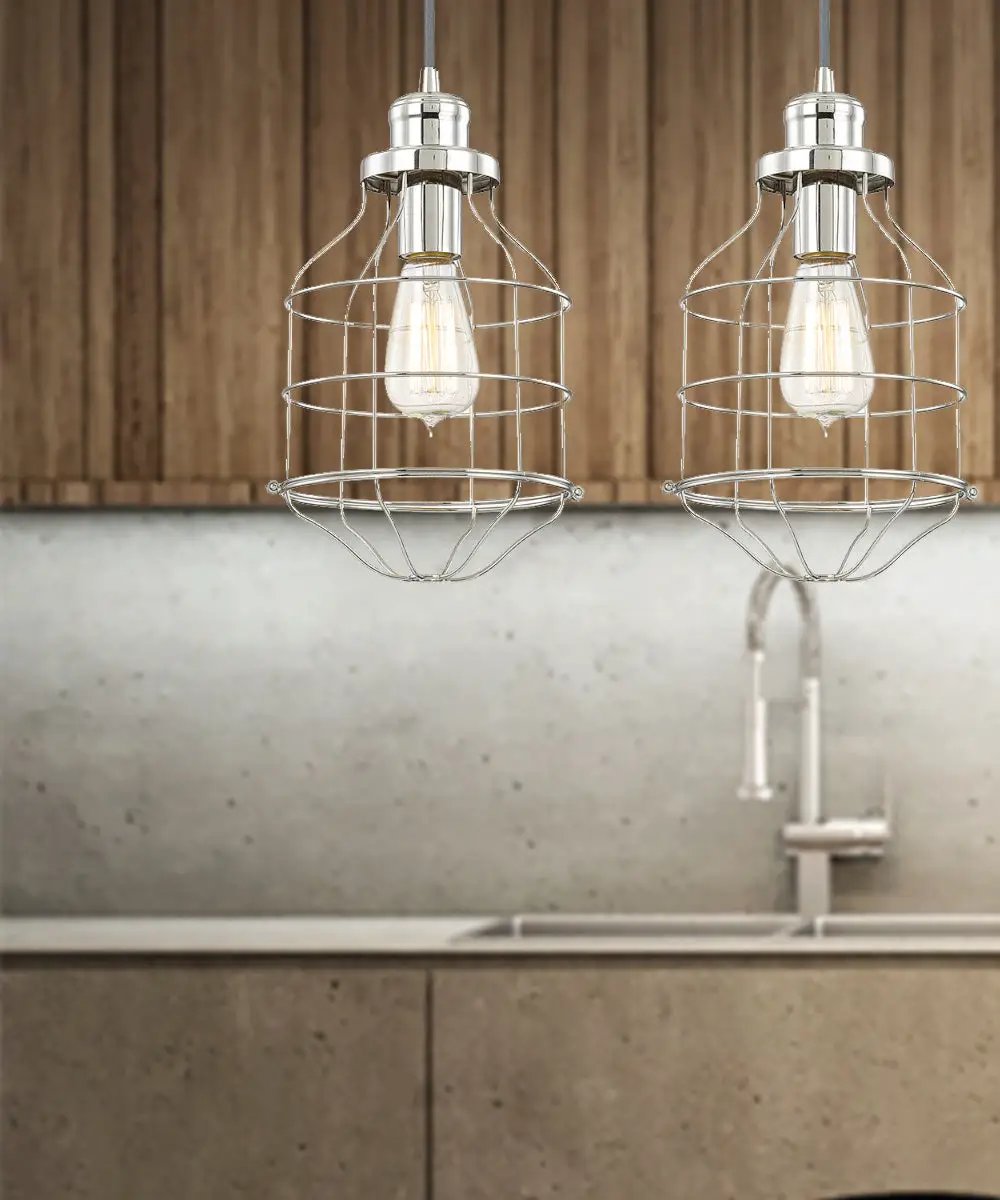 Cage Pendant Light | One Light 7.5W x 12H | Polished Nickel Daudin | 96 Inch Cord