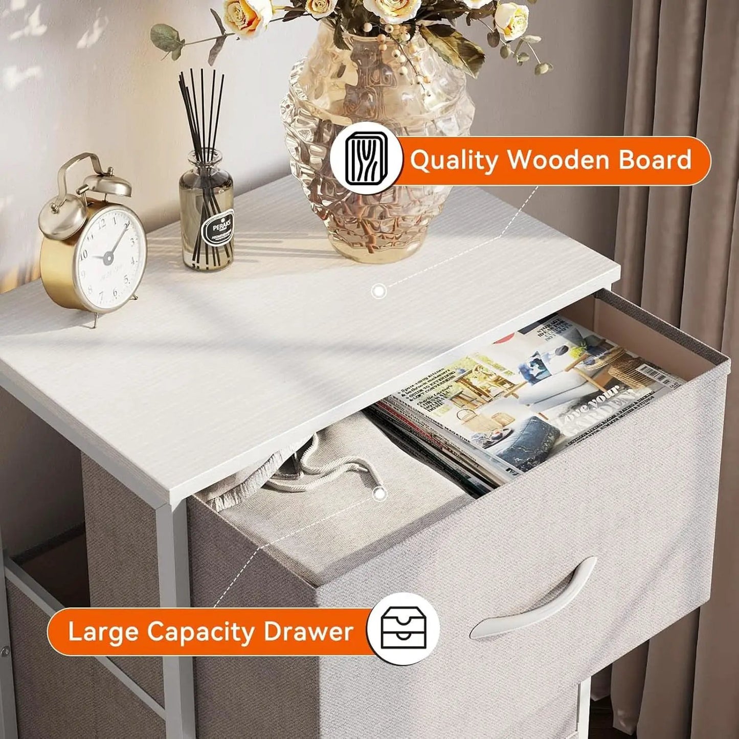 Light Grey Dresser With 3 Drawers For Bedroom Nightstand from PriceLows™