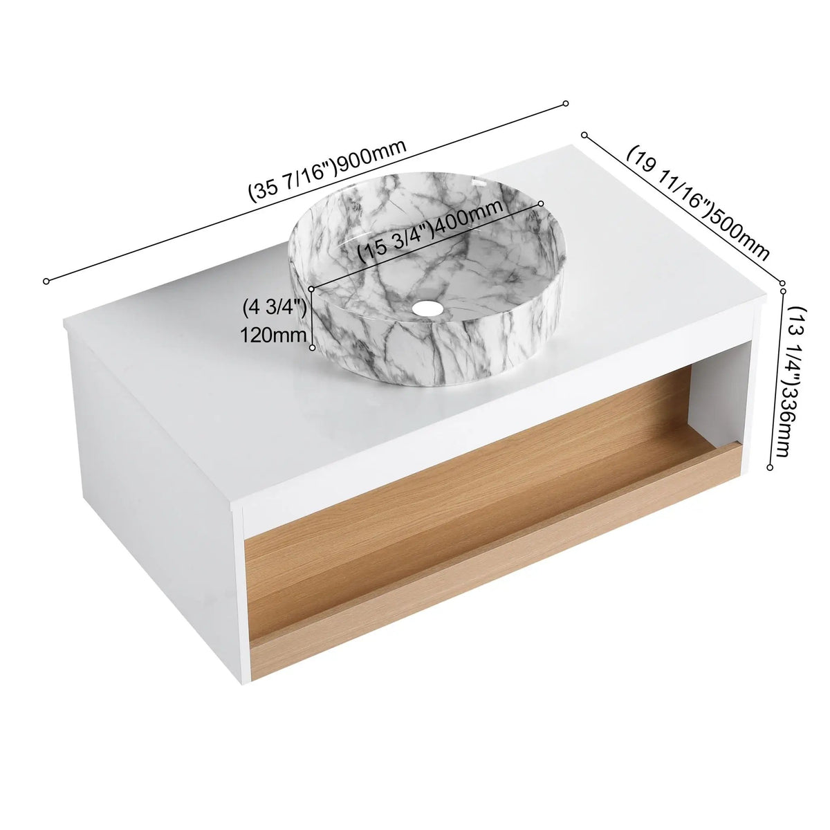 Floating Bathroom Vanity | Wall Mounted | Ceramic Vessel Sink | White