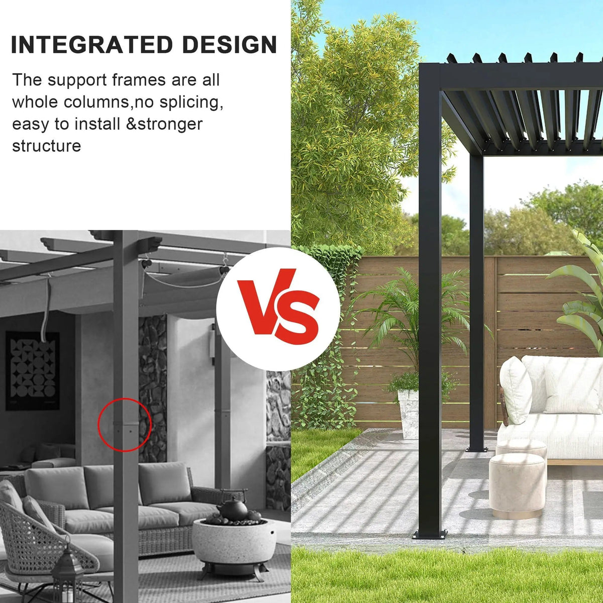 Louver Pergola Steel Louvers & Frame - Umbrella & Canopy | 228 x 118 x 90.5 in | Steel & Aluminum | Black
