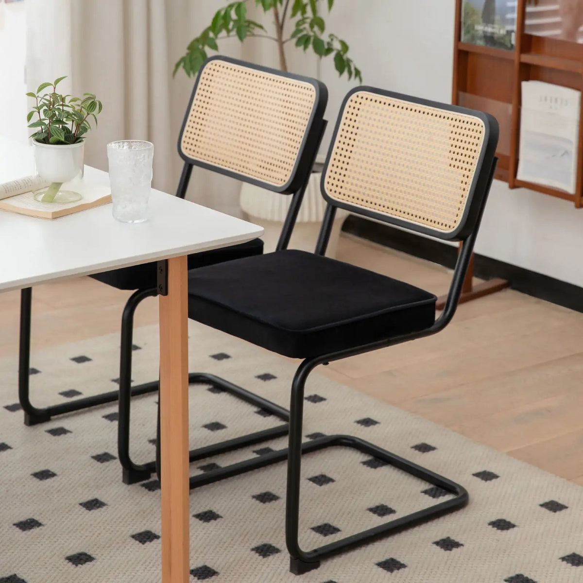 Rattan Dining Chairs | Set Of 2 | Painted Legs | Cantilever Mid-Century Style