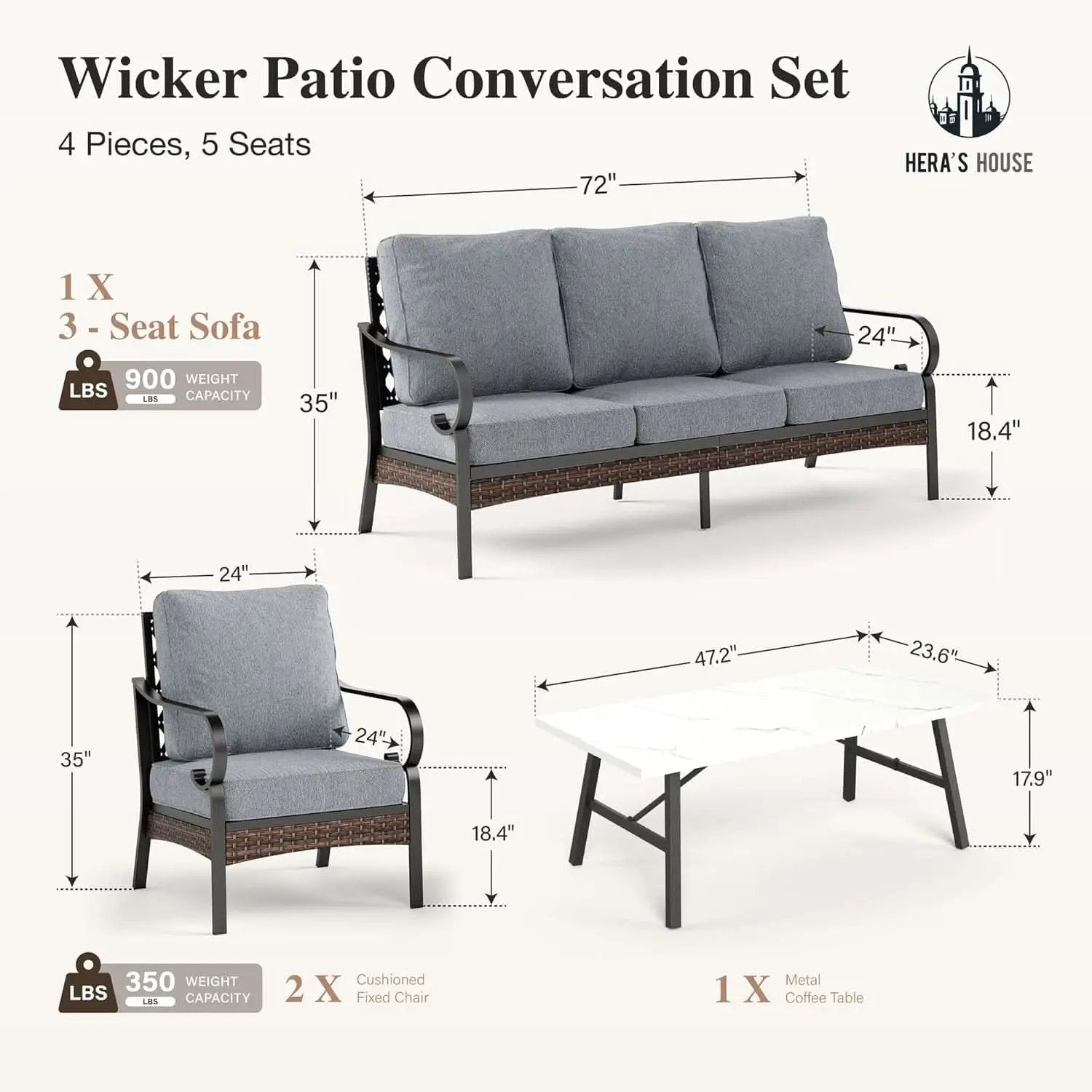 Grey 4 Piece Patio Furniture Set With Cushioned Chairs from PriceLows™