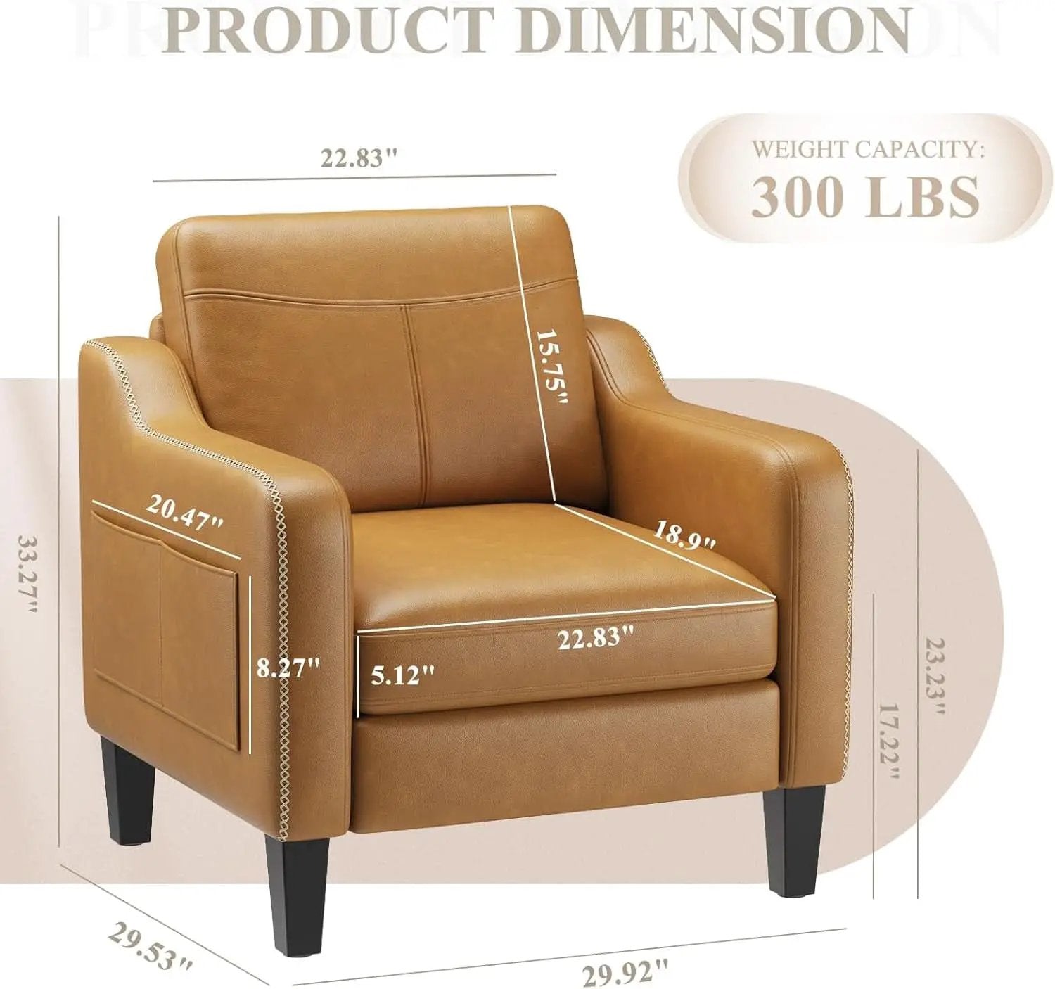Brown PU Leather Accent Armchair With Removable Cushions from PriceLows™