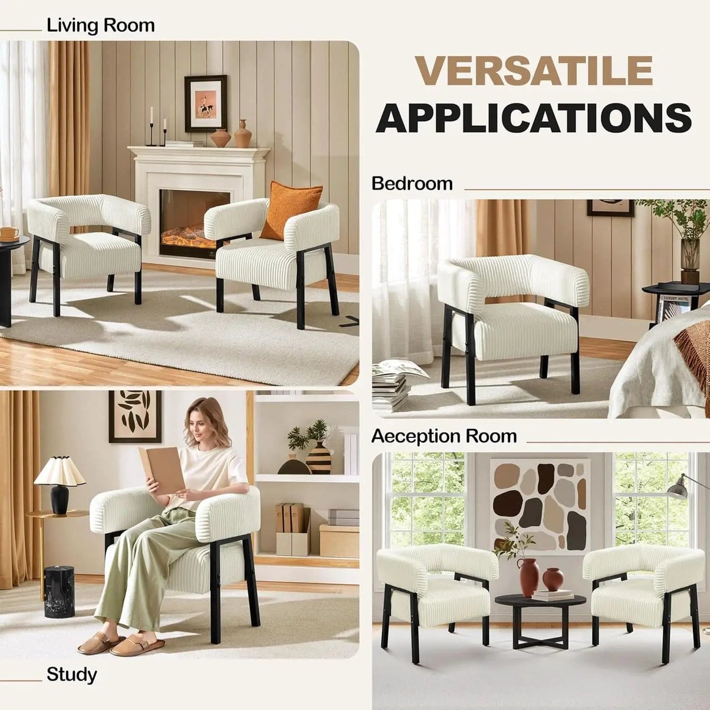 Beige Corduroy Barrel Chair With Pocket Coil Support from PriceLows™