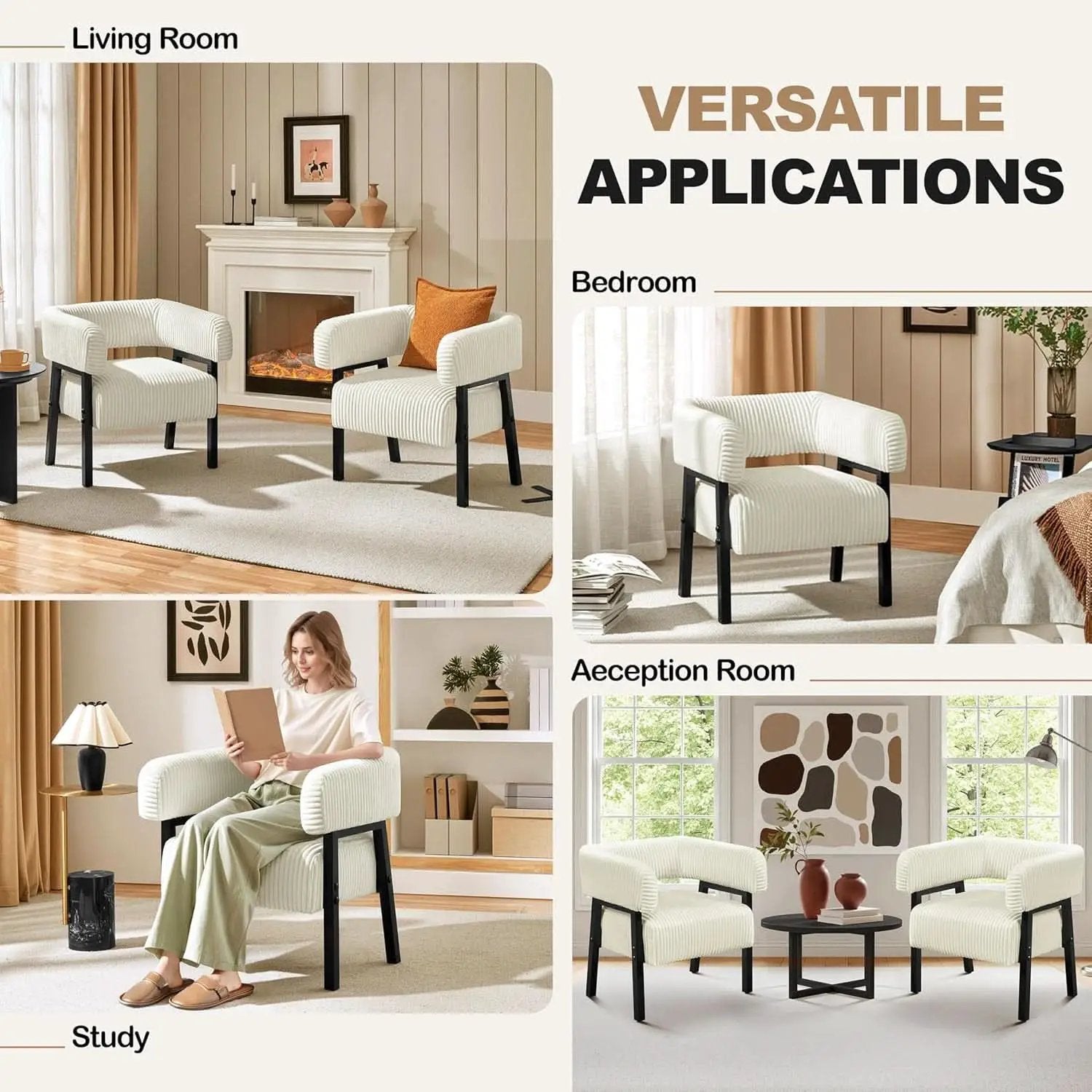 Beige Corduroy Barrel Chair With Pocket Coil Support from PriceLows™