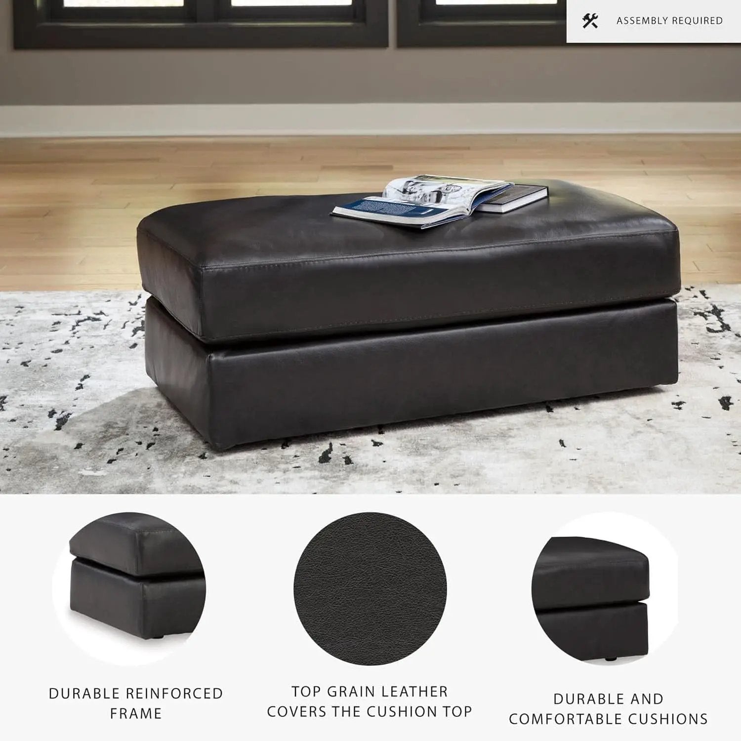 Contemporary Black Cushioned Rectangular Ottoman Finish from PriceLows™