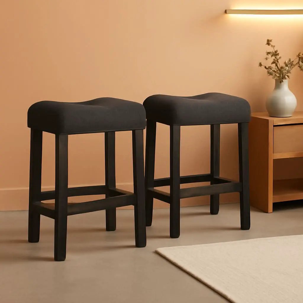 Sora Button Tufted Counter Height Saddle Stools Set of 2 Gray from PriceLows™