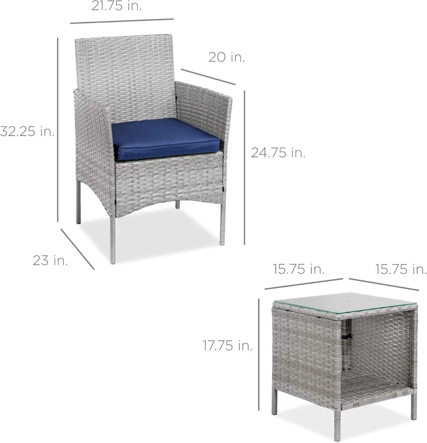 3-Piece Outdoor Wicker Bistro Set Gray and Navy Patio Furniture from PriceLows™