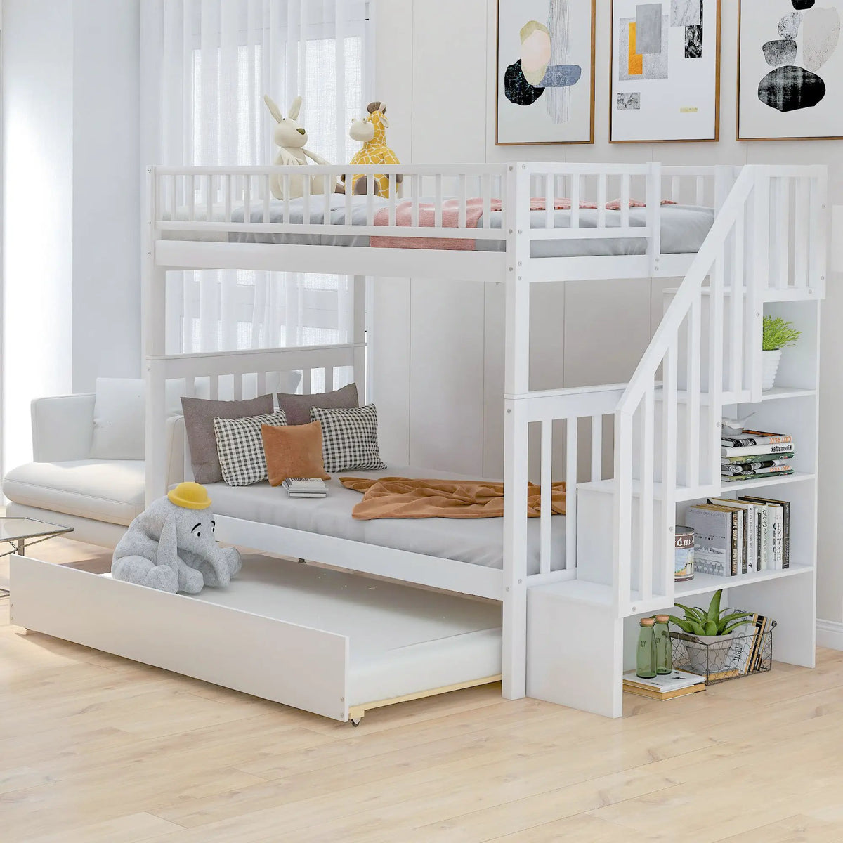 Twin Over Full Bunk Bed | Built In Staircase | Steel Frame