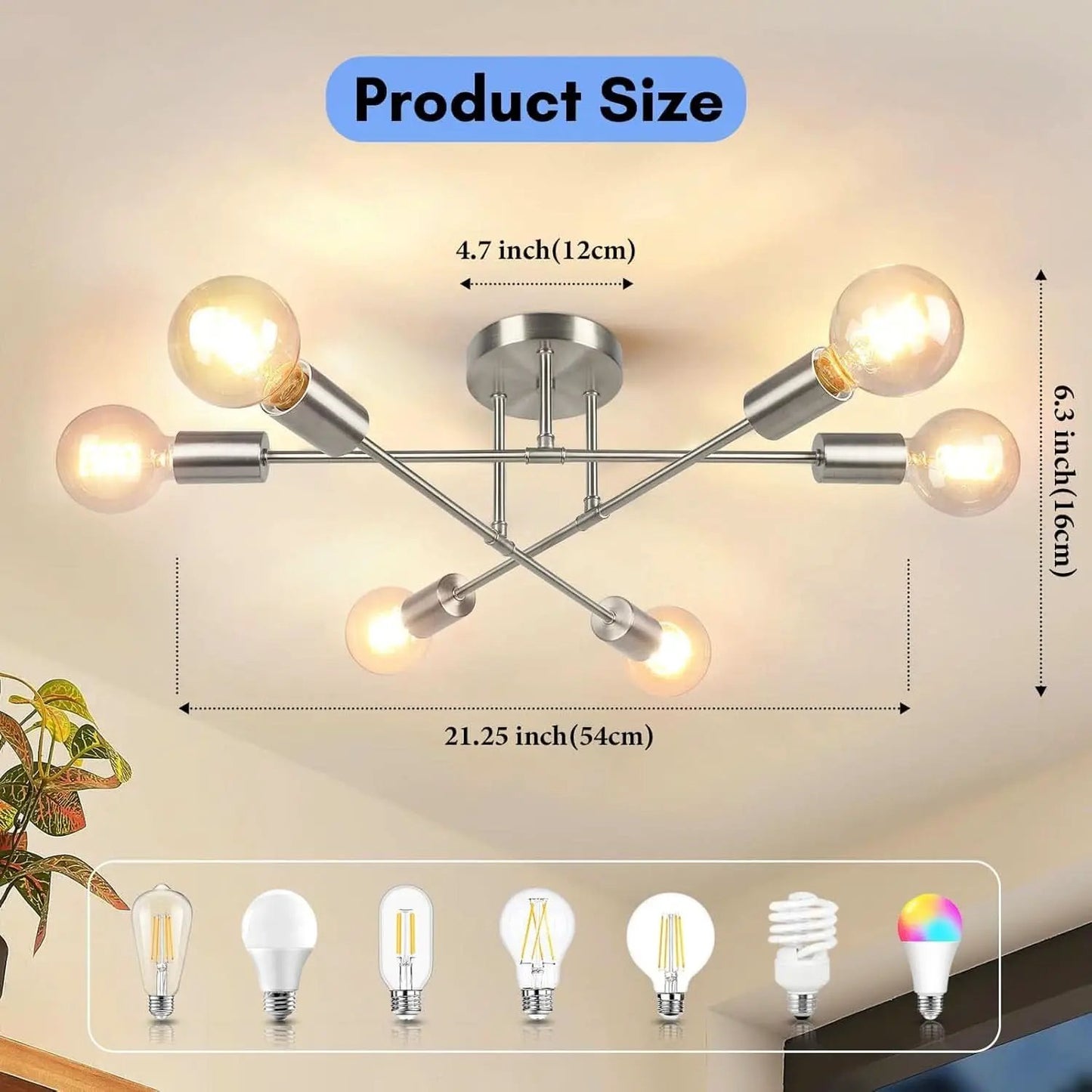 Six Light Sputnik Chandelier Brushed Nickel Fixture from PriceLows™